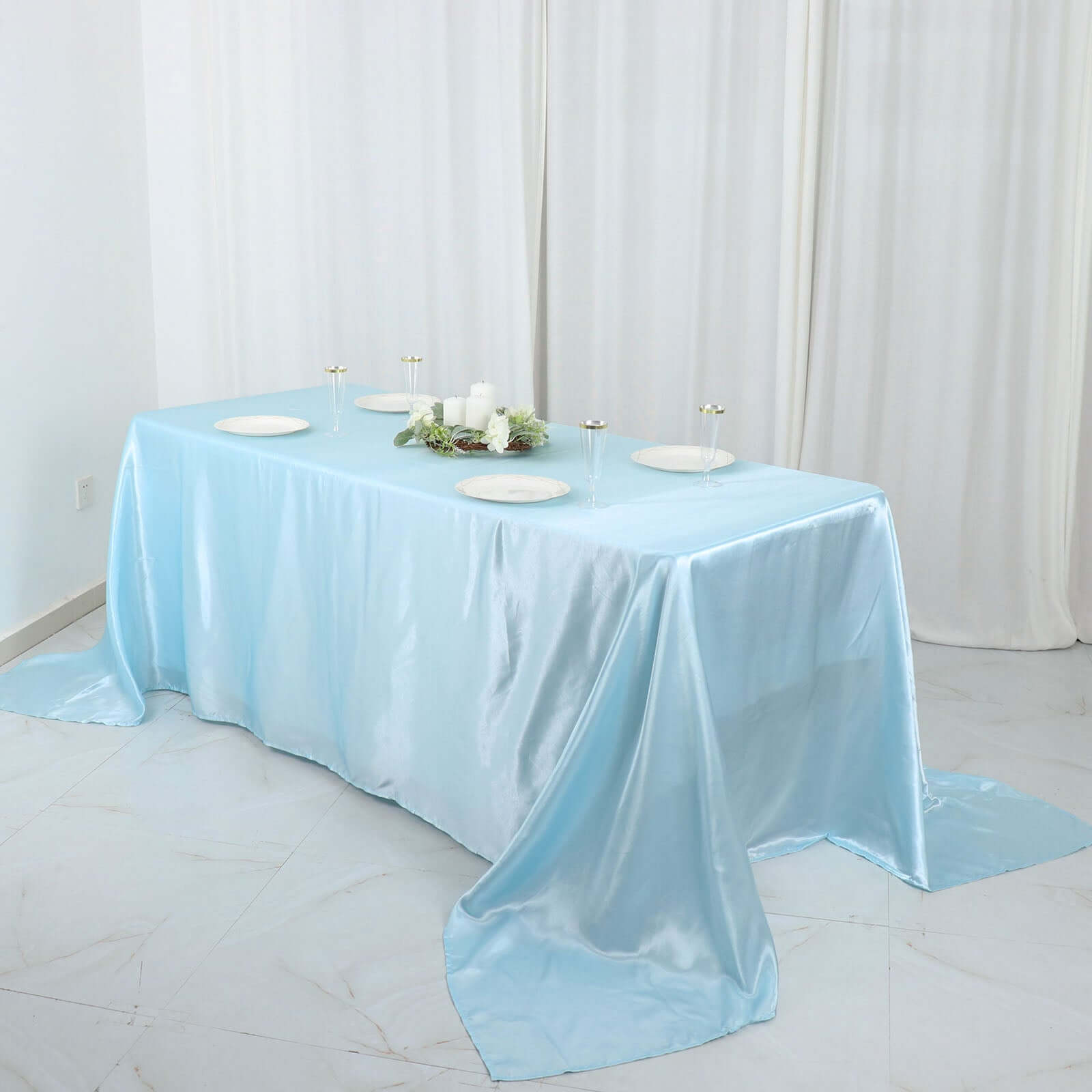 Satin Rectangular 90"x132" Tablecloth Light Blue Satin - Seamless Table Cover