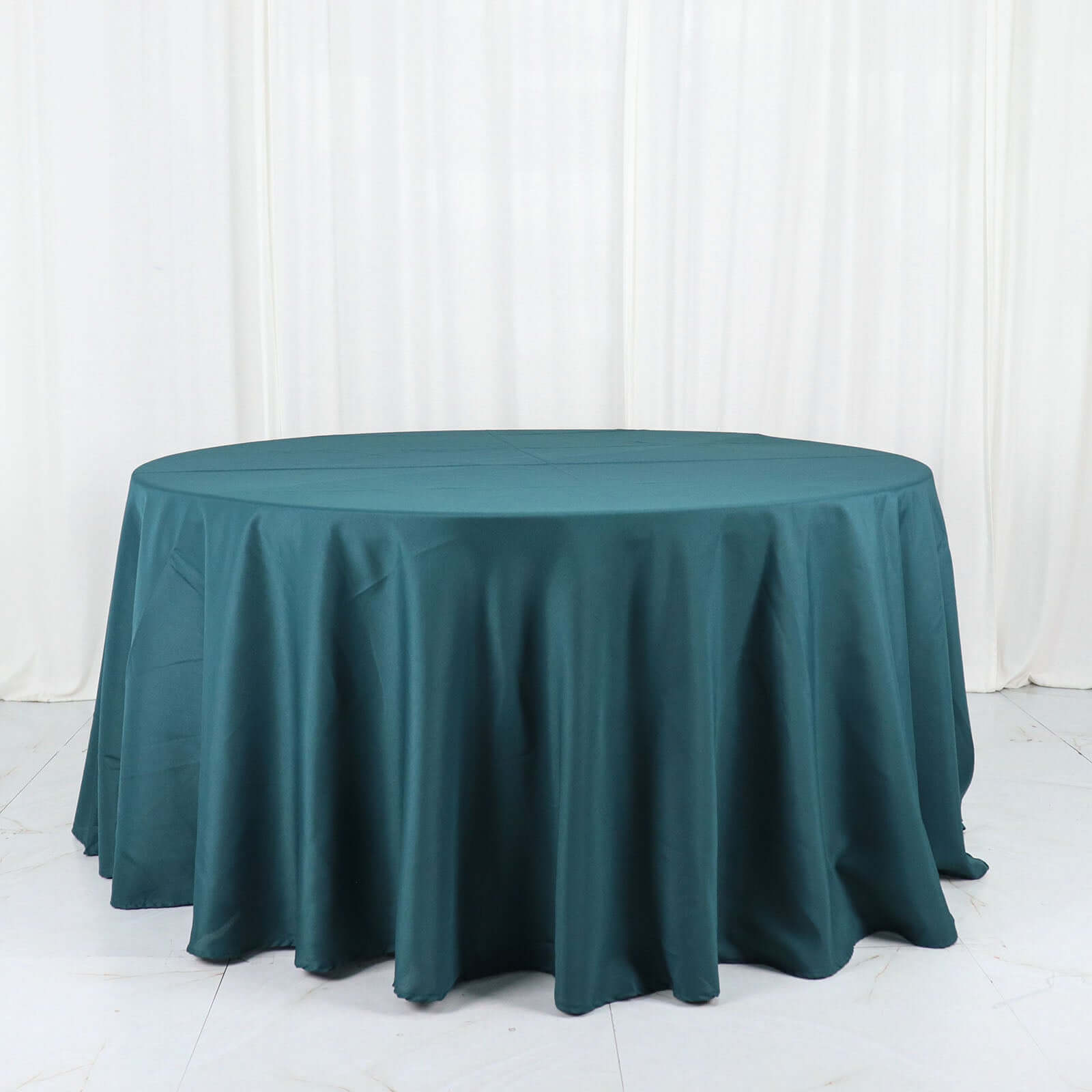 Polyester 120" Round Tablecloth Peacock Teal - Seamless Wrinkle-Resistant Table Cover
