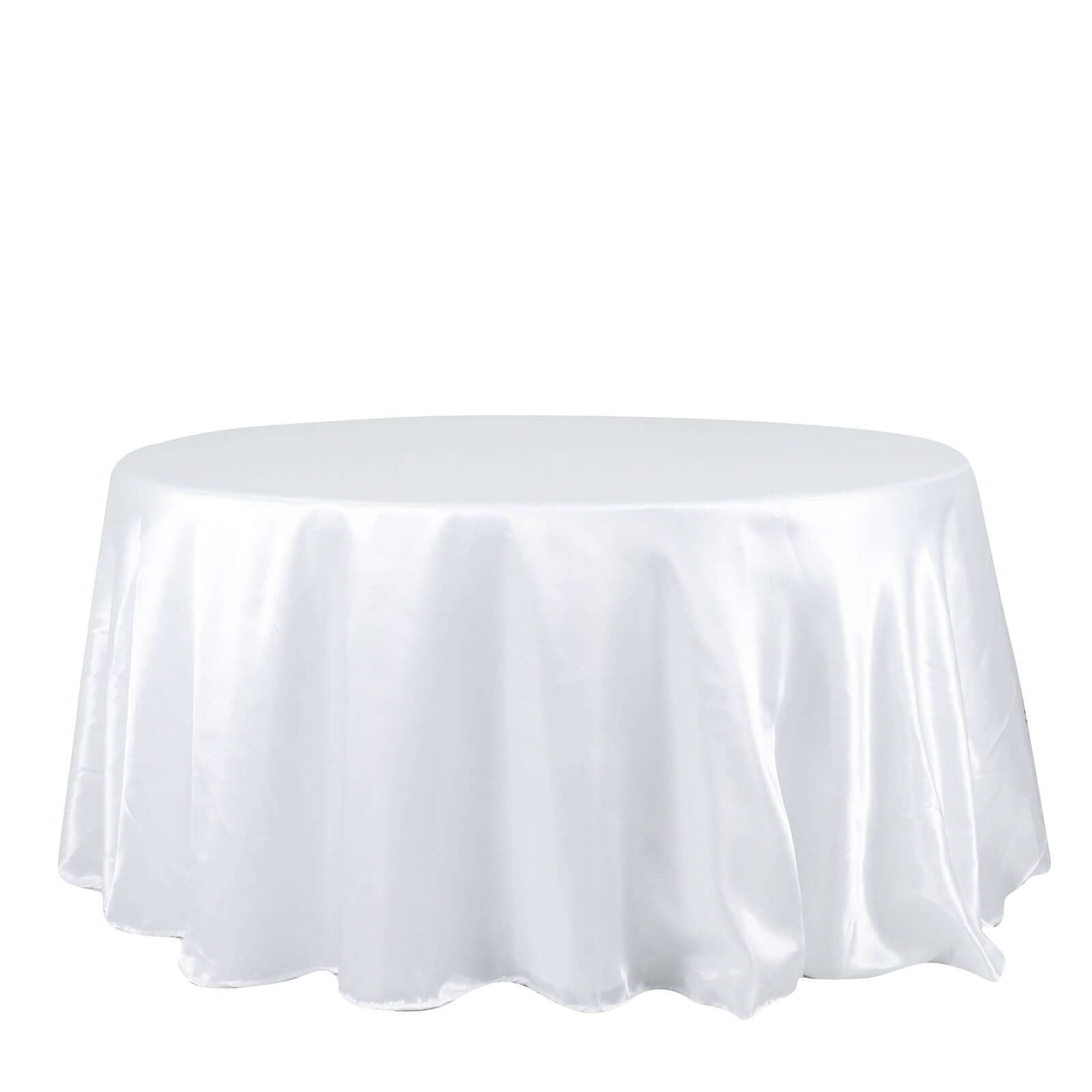 Satin 132" Round Tablecloth White - Stylish Seamless Table Cover for Weddings & Events