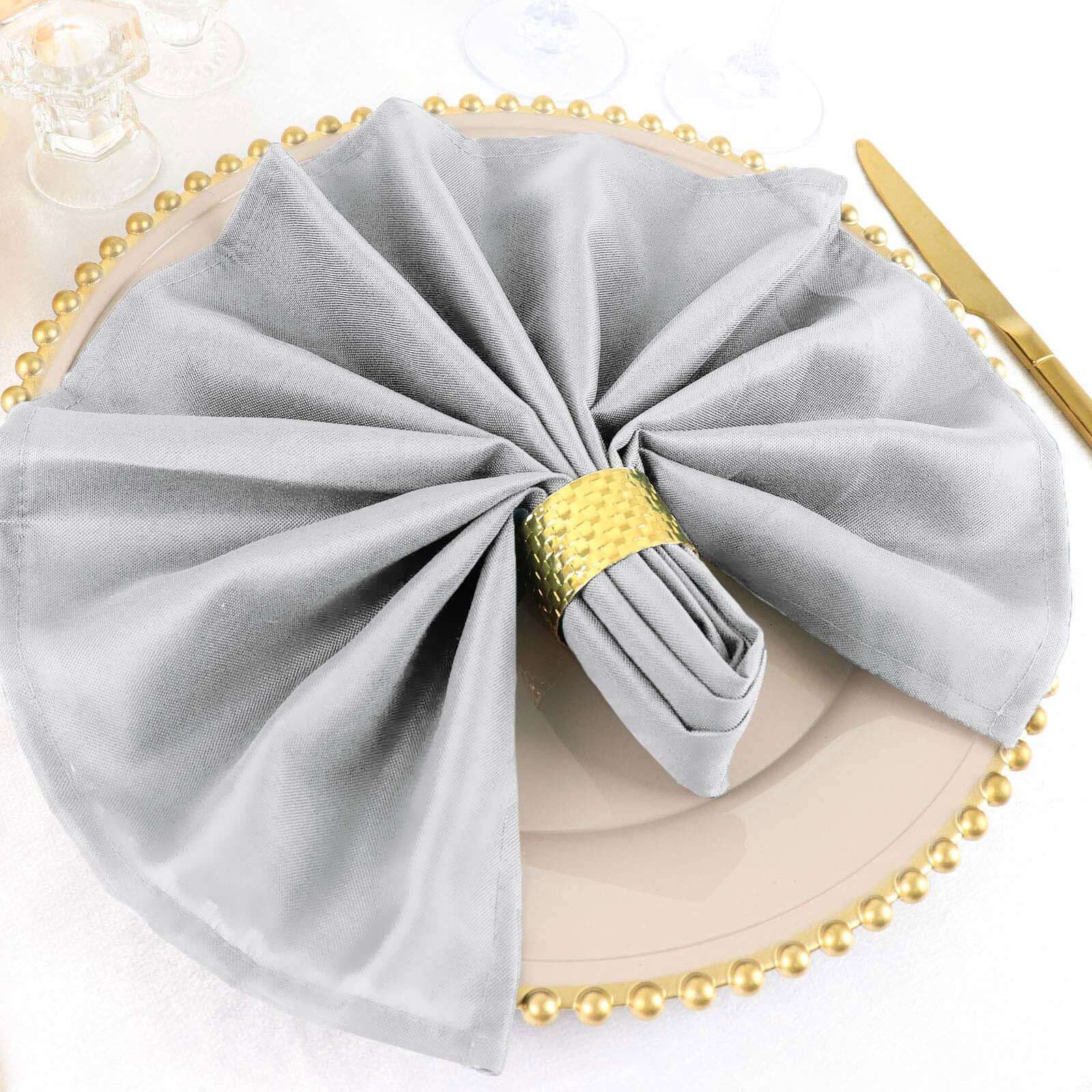 5 Pack Polyester 20"x20" Napkins Silver - Wrinkle Resistant & Easy Care Cloth Napkins