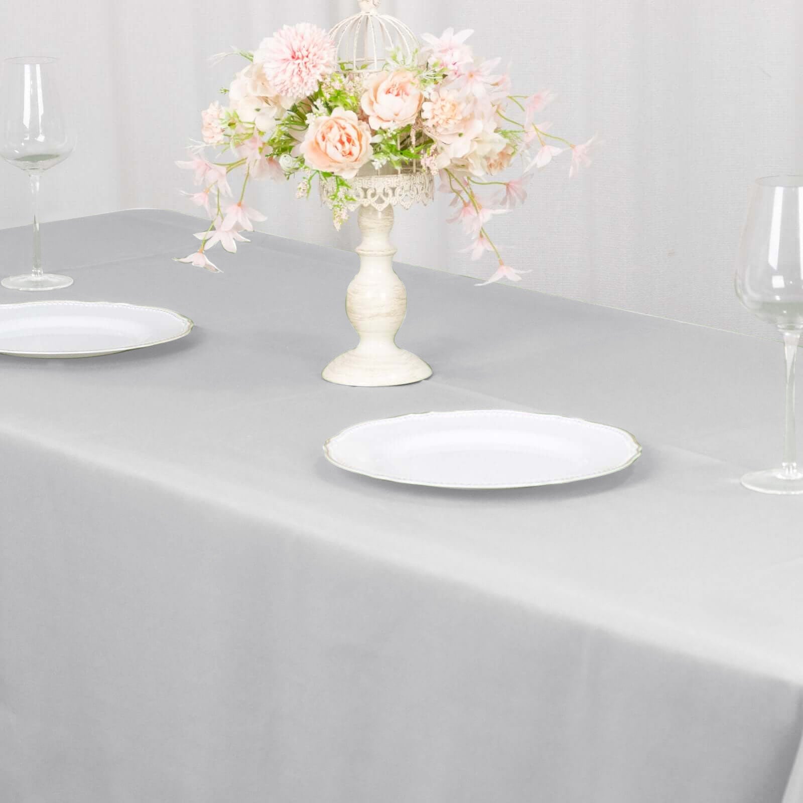 Premium Polyester 60"x102" Rectangle Tablecloth Silver - Durable 220GSM Wrinkle-Resistant Table Cover