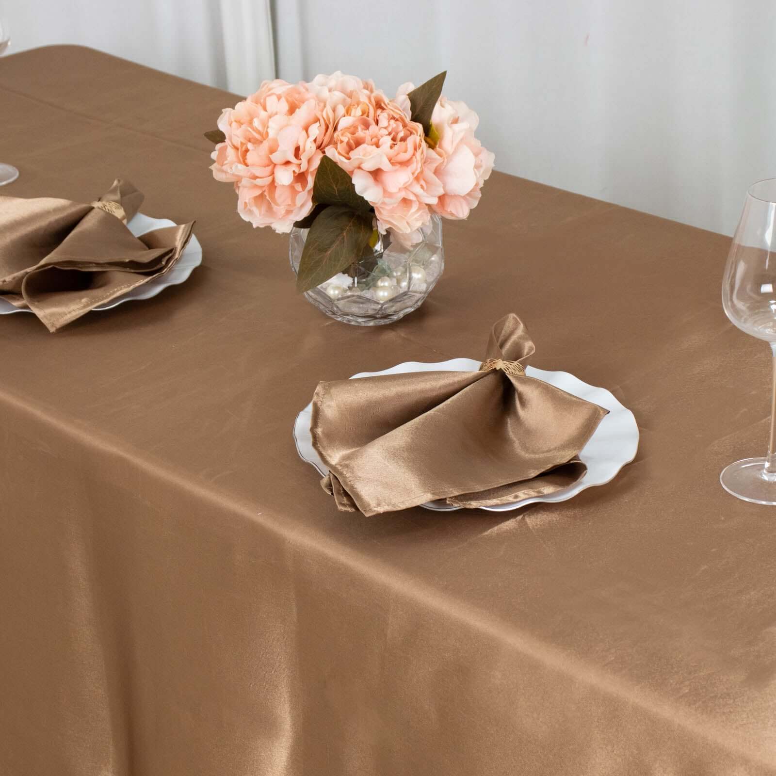 Satin Rectangular 90"x132" Tablecloth Taupe Satin - Seamless Table Cover