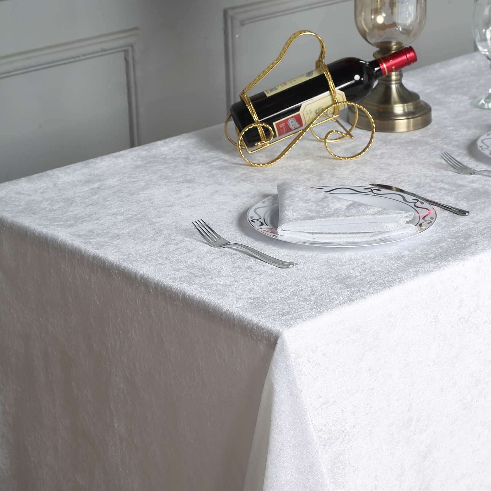 90"x132" White Seamless Premium Velvet Rectangle Tablecloth, Reusable Linen for 6 Foot Table With Floor-Length Drop