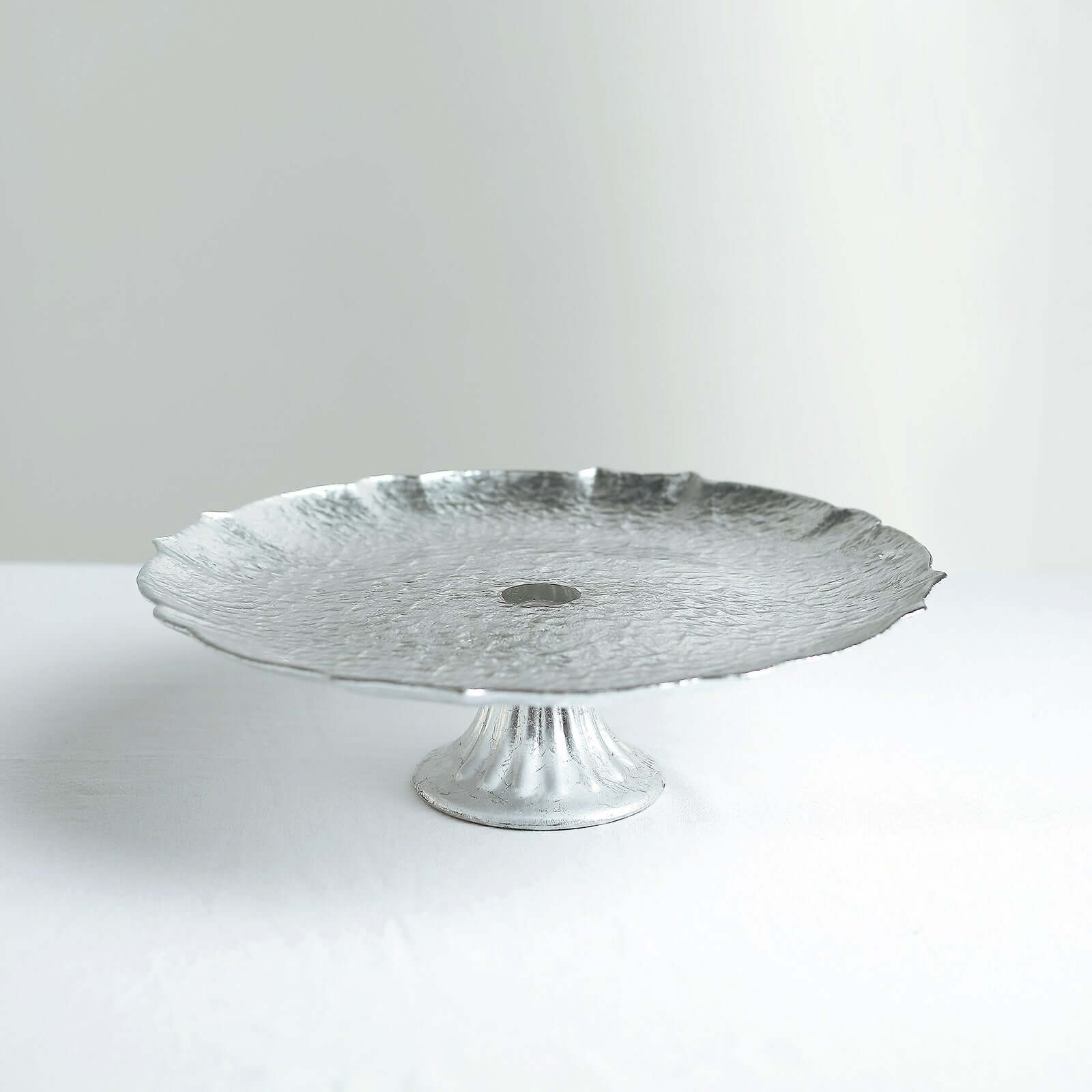 Glass Pedestal Cake Stand Scalloped Edge Design Silver - Cupcake Holder and Dessert Display Plate 14"