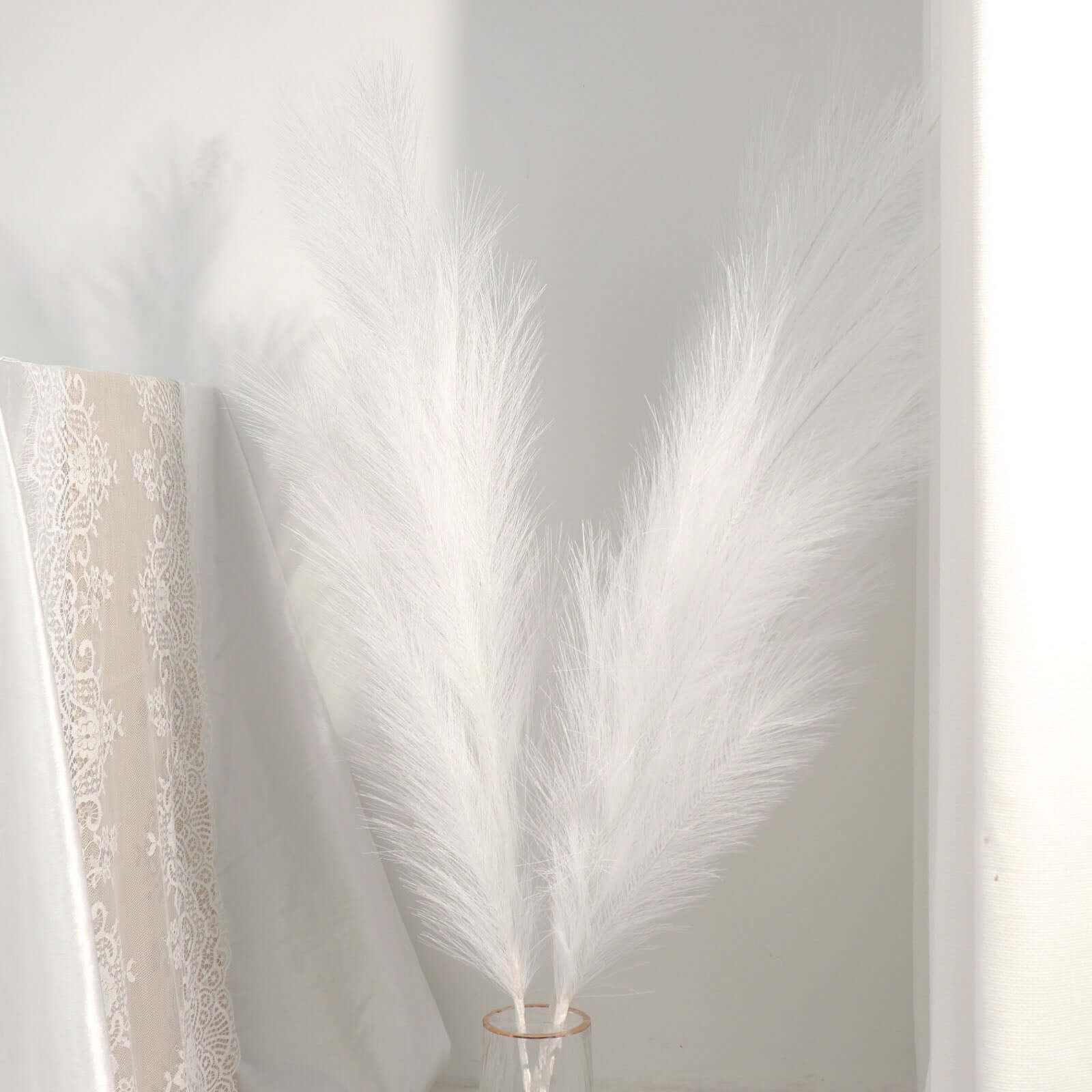 3 Stems Artificial Pampas Grass Decor White - Soft Realistic Faux Ornamental Grass Branches for Rustic Boho Chic Backdrops Floral Styling & Vase Displays 44"