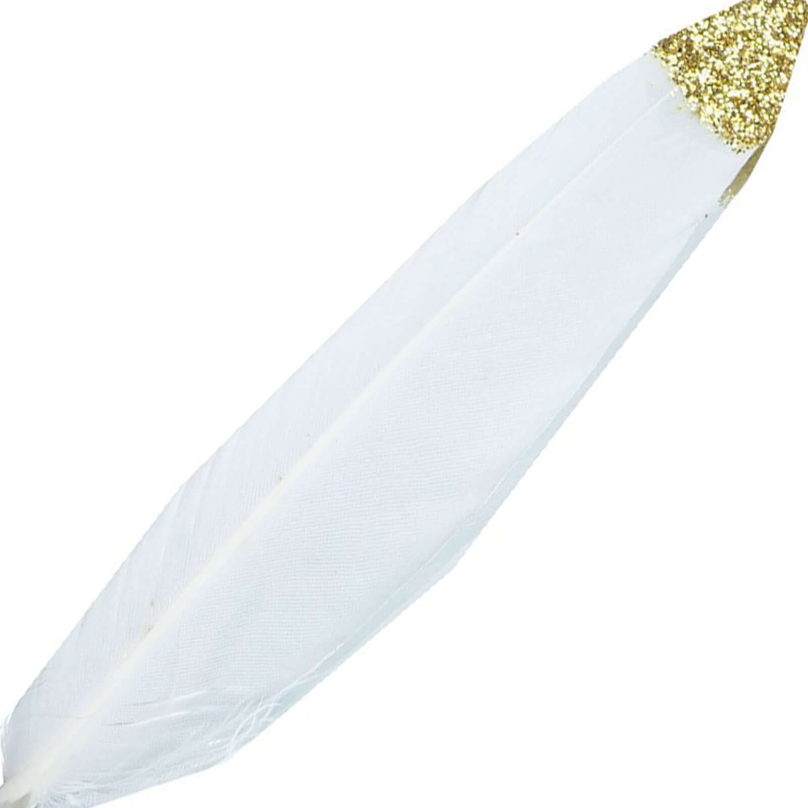 30-Pack Turkey Feathers Craft Feathers Glitter Gold Tip White - Decorative Feathers for DIY Party Projects
