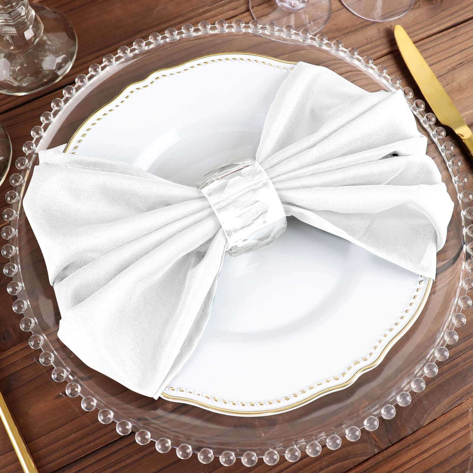 5 Pack Polyester 20"x20" Napkins White - Wrinkle Resistant & Easy Care Cloth Napkins for Special Occasions