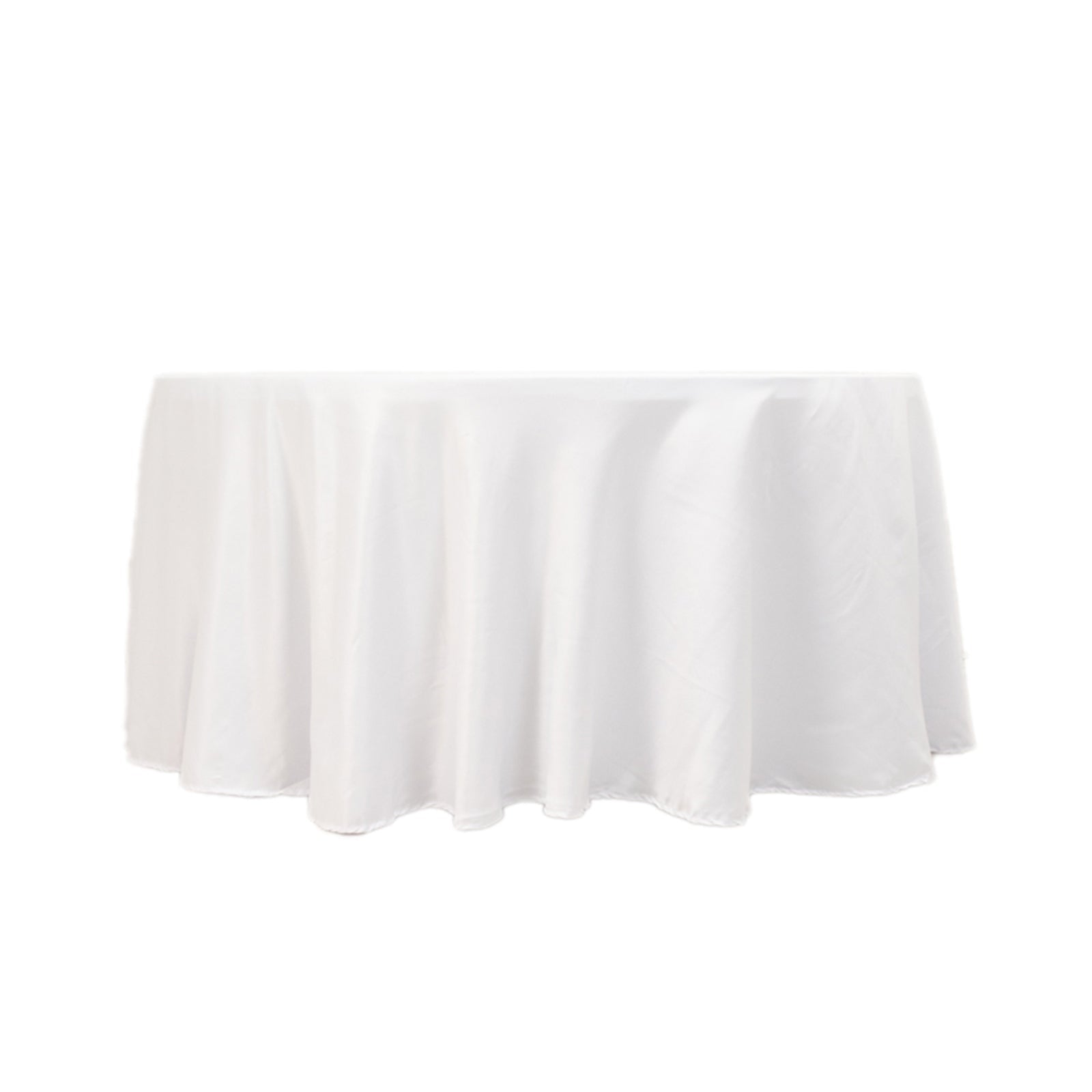 Lamour Satin 120" Round Tablecloth White - Seamless Table Cover with Soft Tempered Sheen for Upscale Gatherings