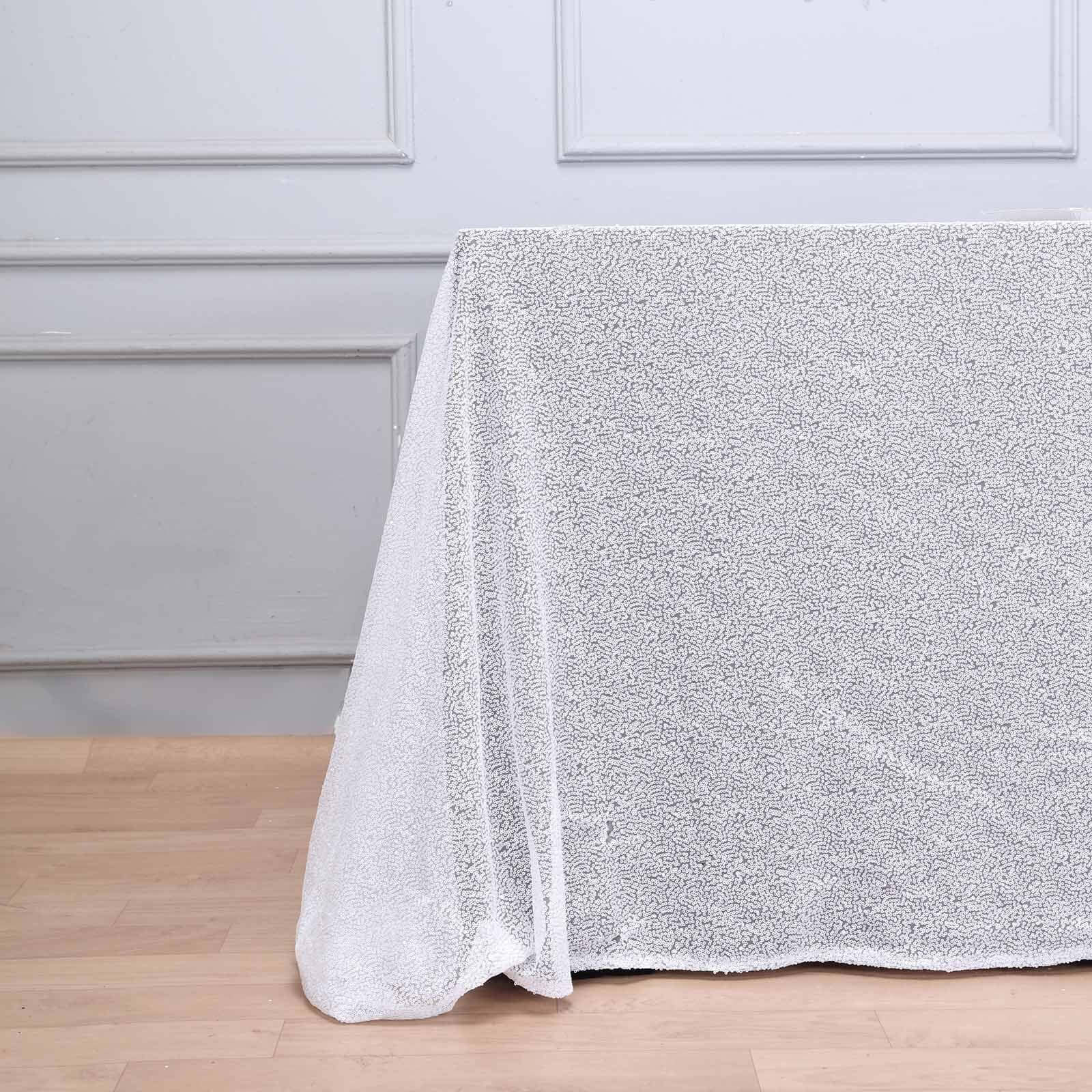 Sequin 90"x156" Rectangle Tablecloth White - Seamless Twinkling Design for Chic Celebrations