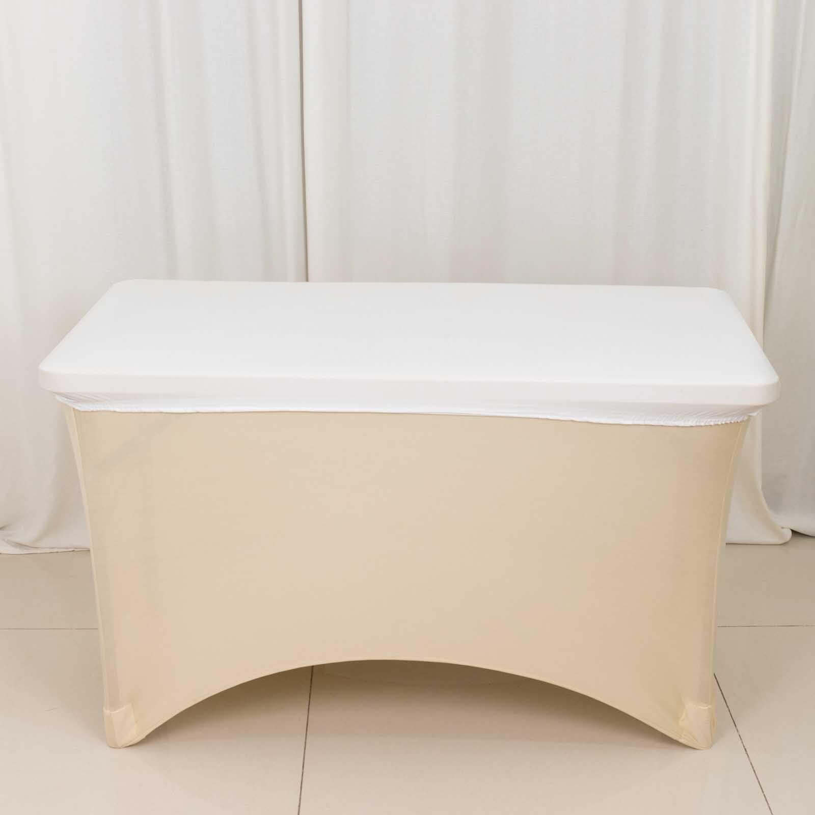 Stretch Spandex 48"x30" Rectangle Tablecloth Top Cover White - Durable Form-Fitting Table Cover for Events & Presentations