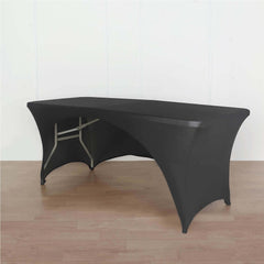 Stretch Spandex 72"x30" Rectangular Table Cover Black with Curved Open Back Design Tailored Professional Look