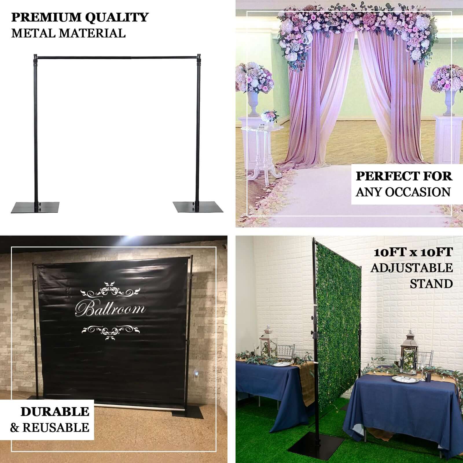 10ft Metal DIY Adjustable Heavy Duty Backdrop Stand Kit, Steel Base