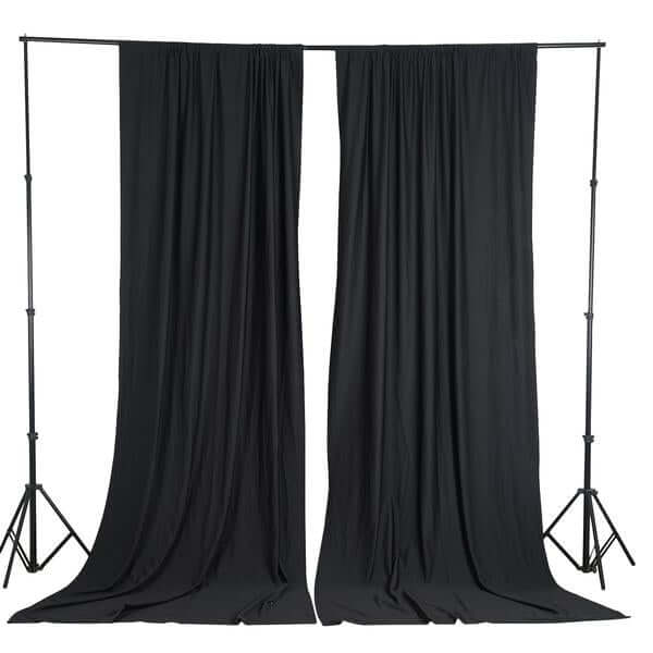 2 Pack Black Scuba Polyester Event Curtain Drapes, Durable Flame Resistant Backdrop Event Panels Wrinkle Free with Rod Pockets - 10ftx10ft