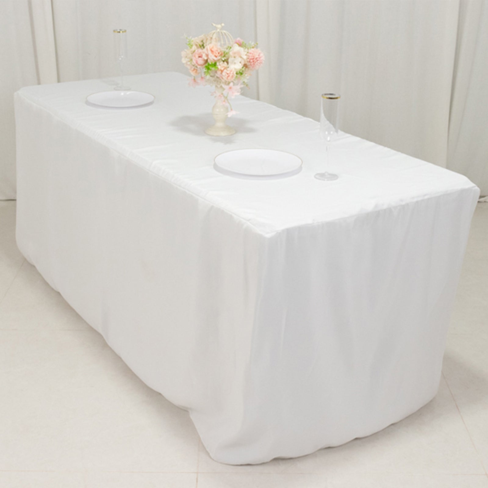 Fitted Polyester 72"x30" Rectangle Tablecloth White with Open Back Design - Easy to Maintain and Wrinkle-Resistant Table Cover for Trade Shows & Displays