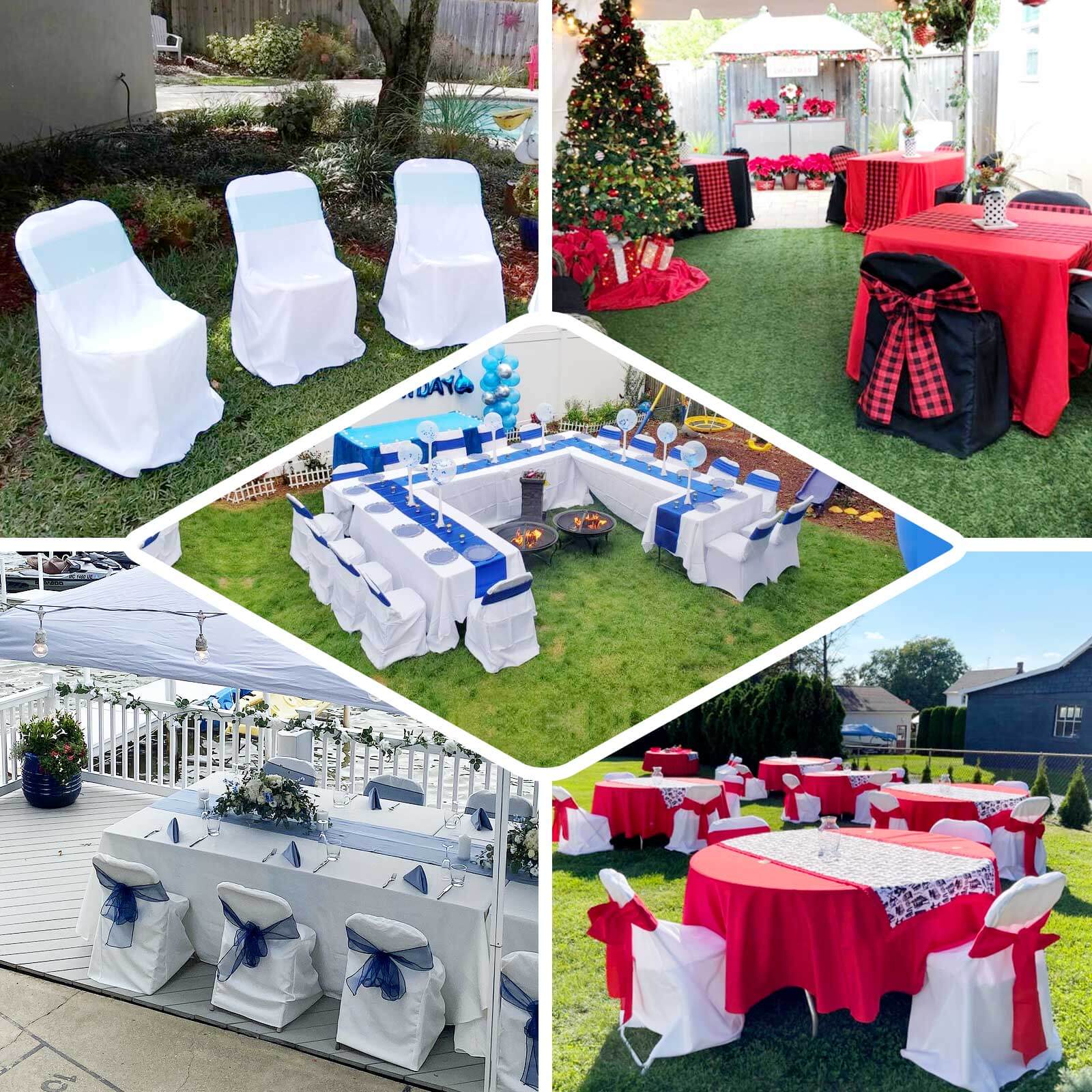 Polyester Slip On Folding Chair Covers Royal Blue - Stain-Resistant Reusable Durable Fabric