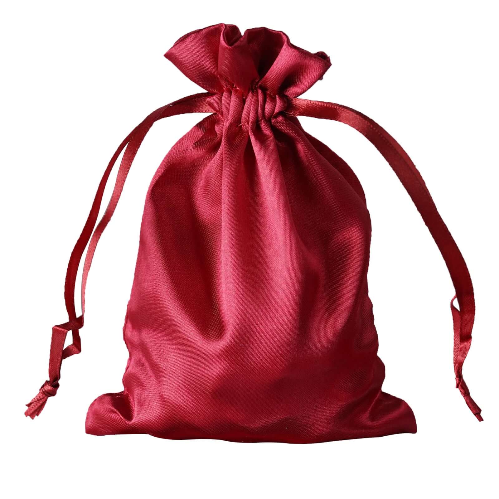 12 Pack 5"x7" Burgundy Satin Drawstring Wedding Party Favor Gift Bags