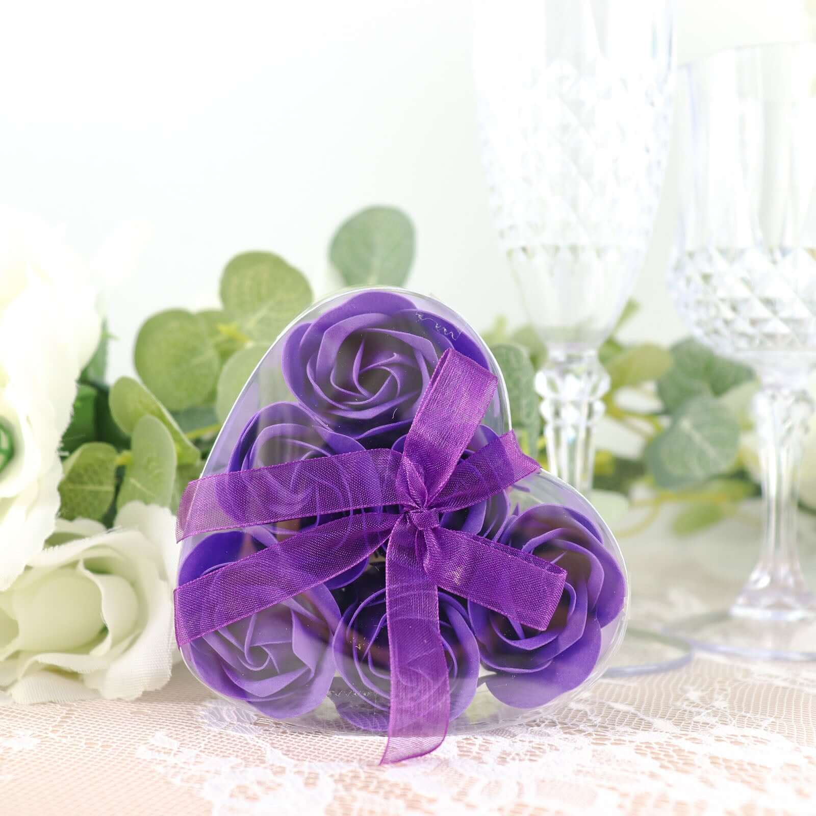 4 Pack 24 Pcs Purple Scented Rose Soap Heart Shaped Party Favors With Gift Boxes And Ribbon