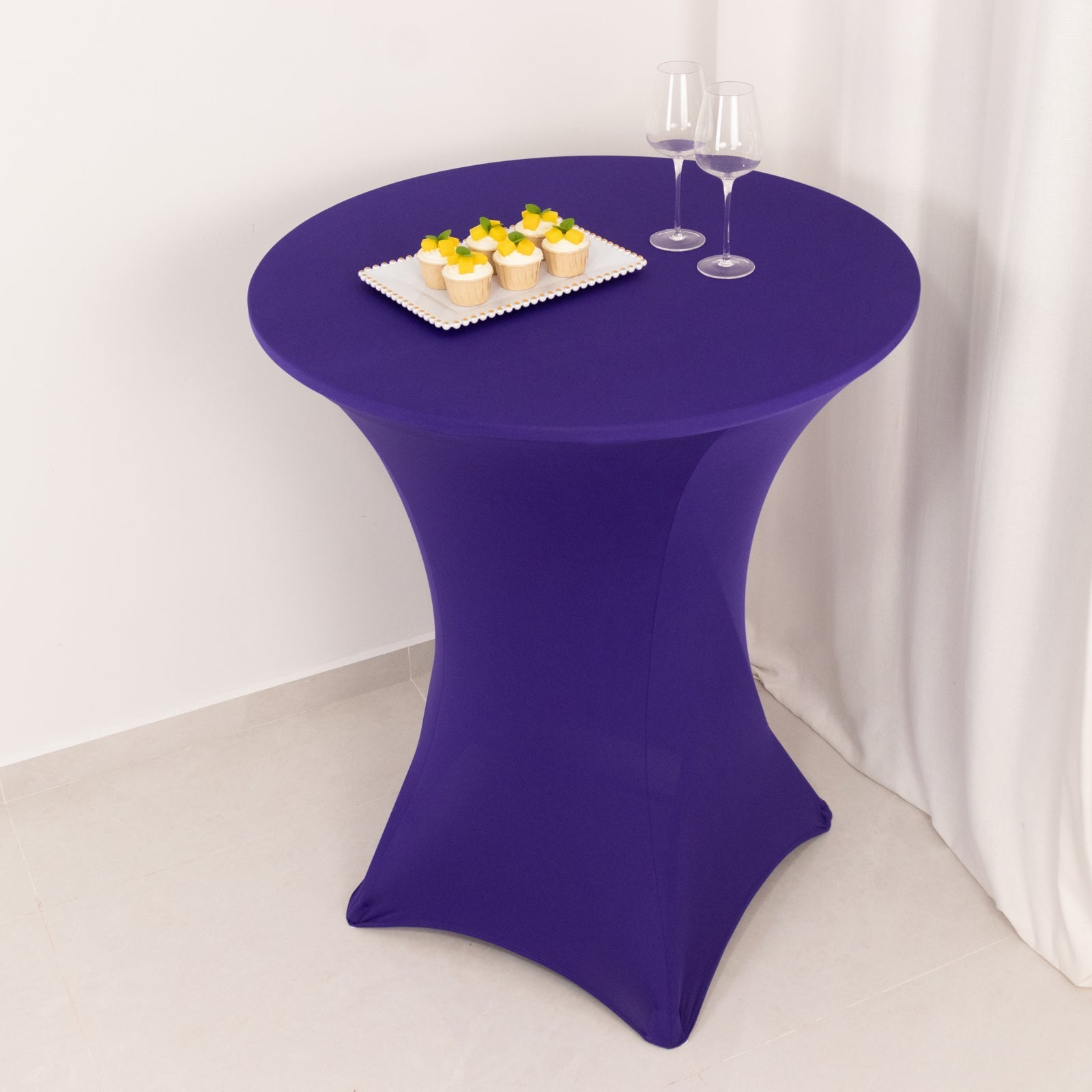 Spandex 33"-36" Round Cocktail Table Cover Purple - Easy to Maintain Stretch Fitted Highboy Tablecloth