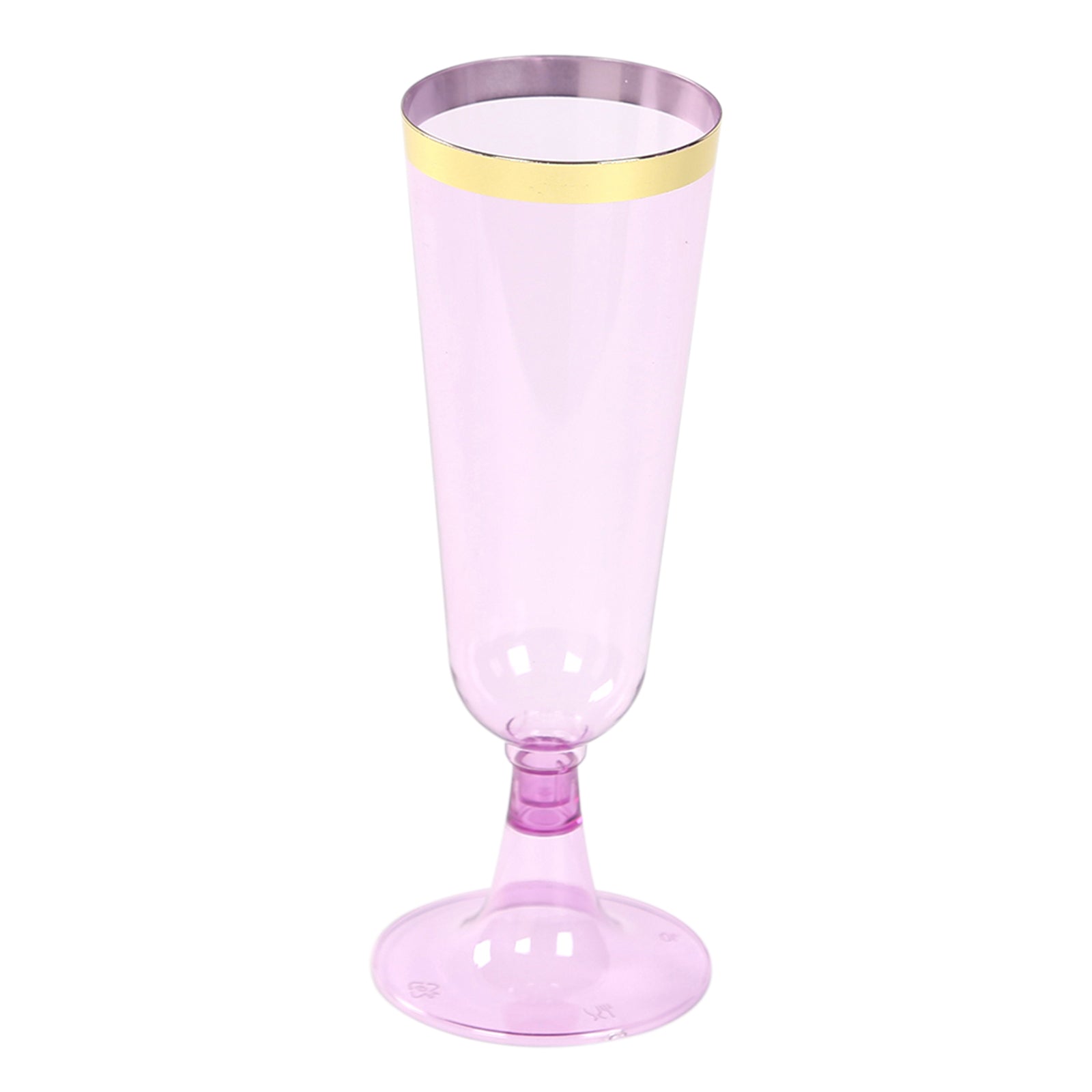 12-Pack Plastic Champagne Flutes Transparent Purpler with Gold Rim - Stylish Disposable Cocktail Glasses for Parties 5oz 6"