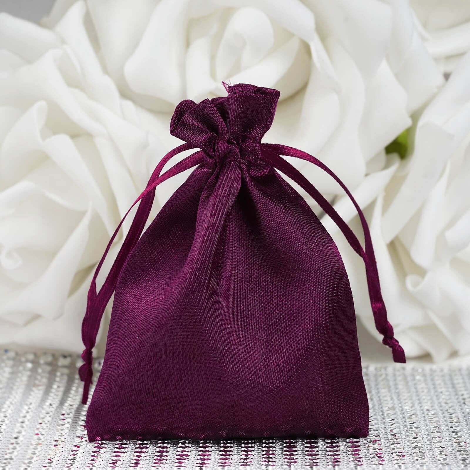 12 Pack 3" Eggplant Satin Drawstring Wedding Party Favor Gift Bags