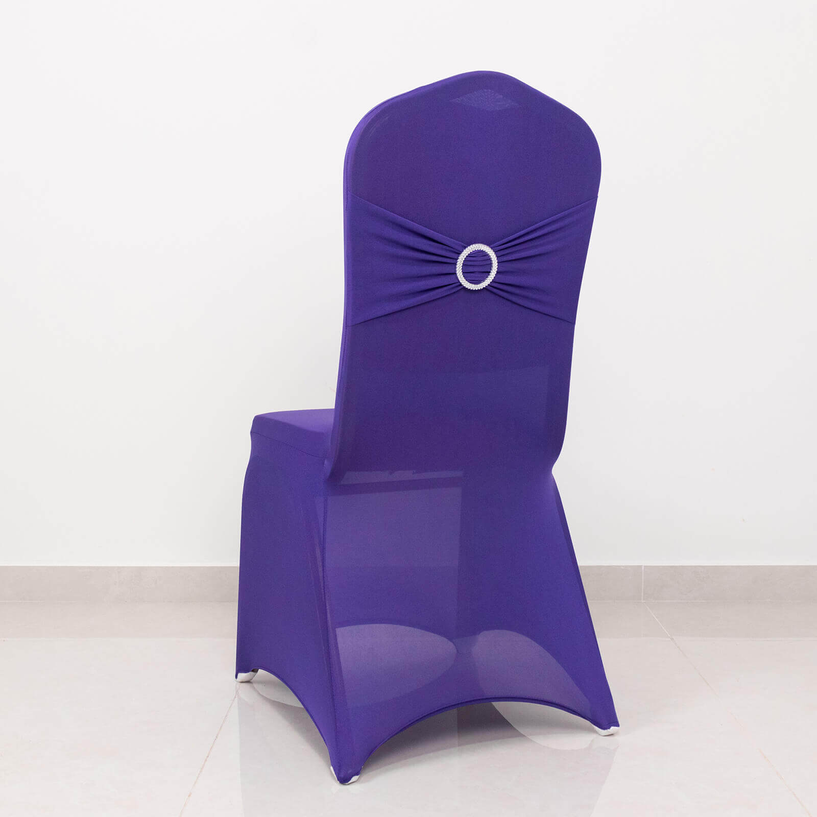 Spandex Chair Cover with Purple Rhinestone Buckled Sash Band Blush - Stretch Fitted Slipcover