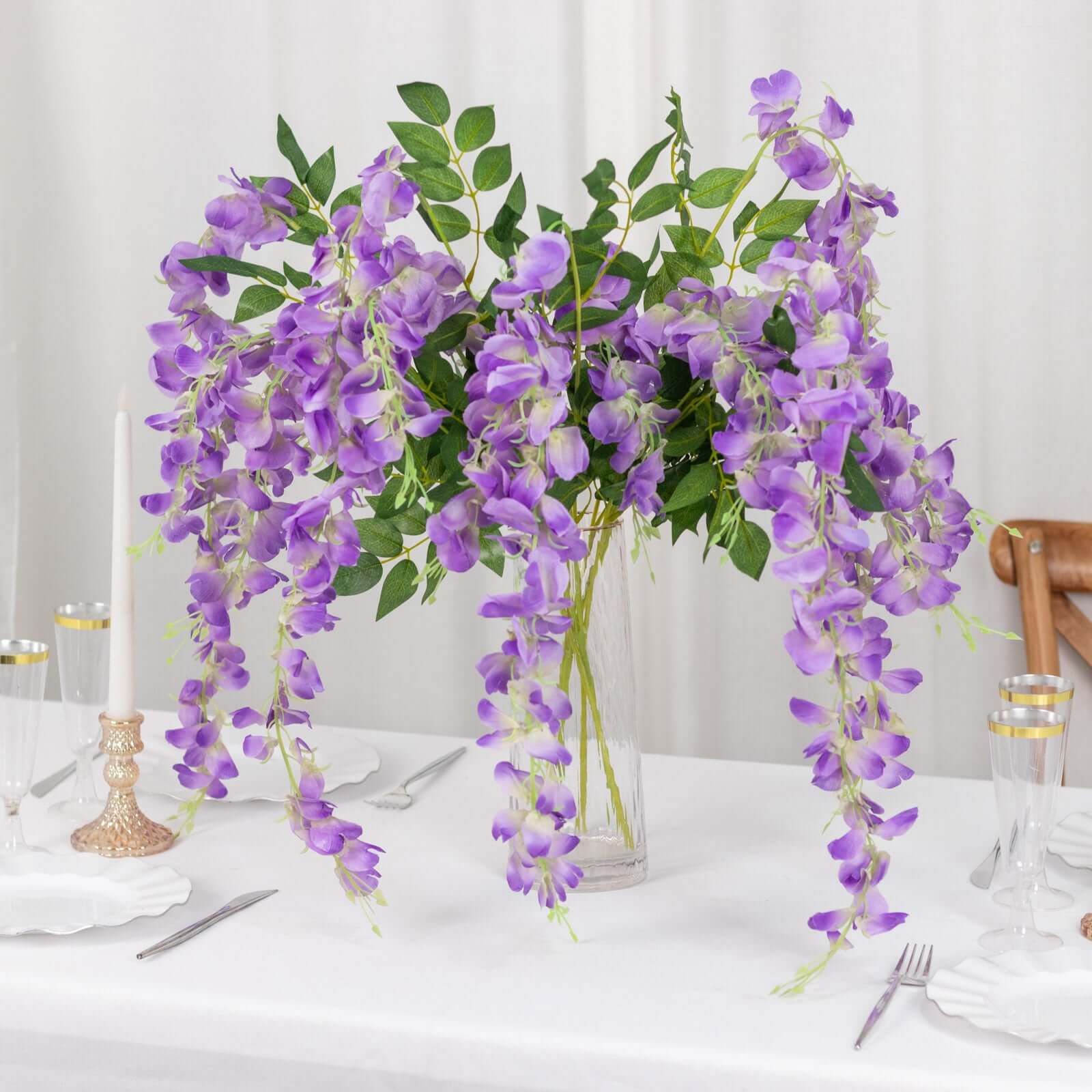 5 Pack 44" Silk Hanging Wisteria Flower Garland Vines in Purple, 3 Strands in 1 Bush
