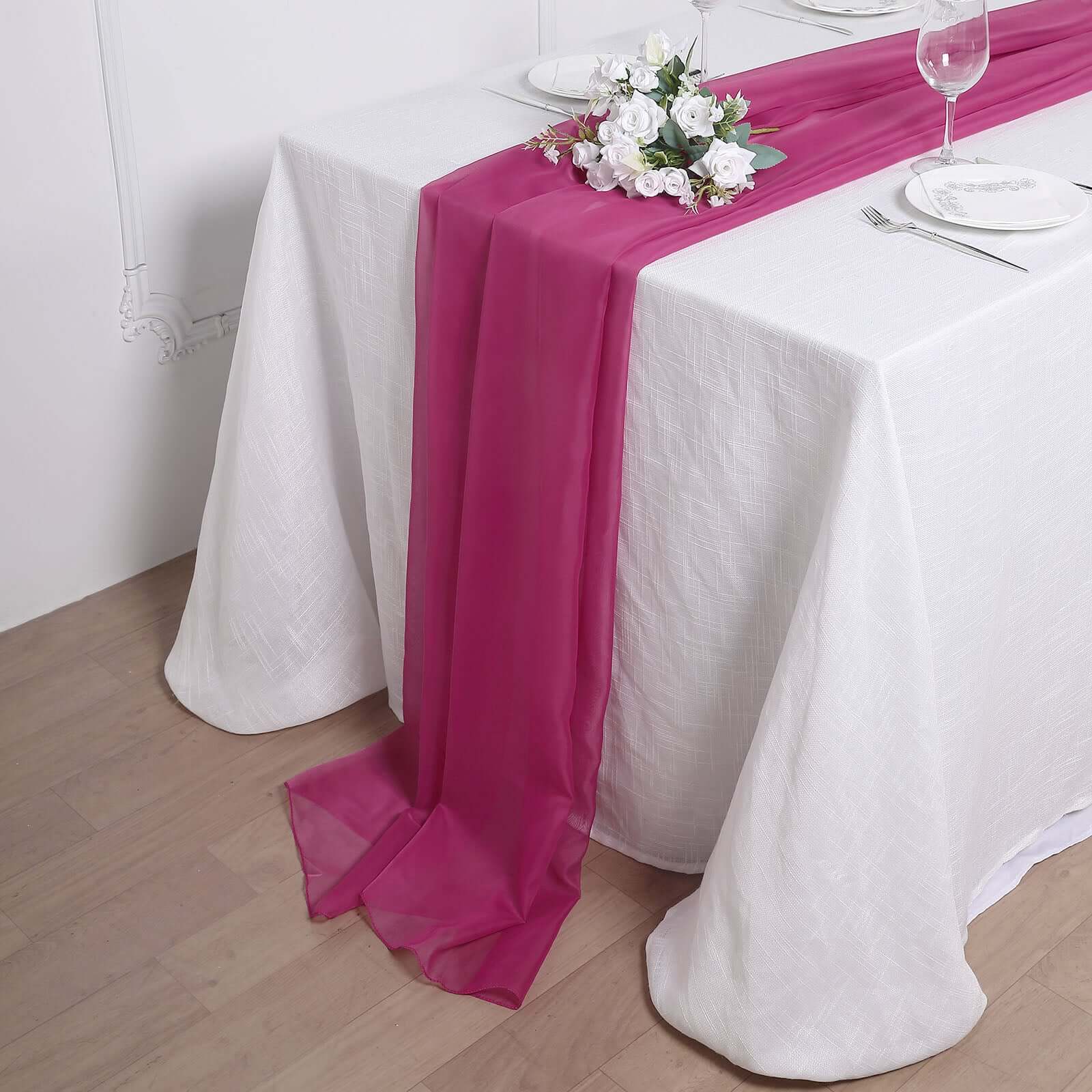 Premium Chiffon 6ft Table Runner Fuchsia - Flowy & Lightweight Table Decor