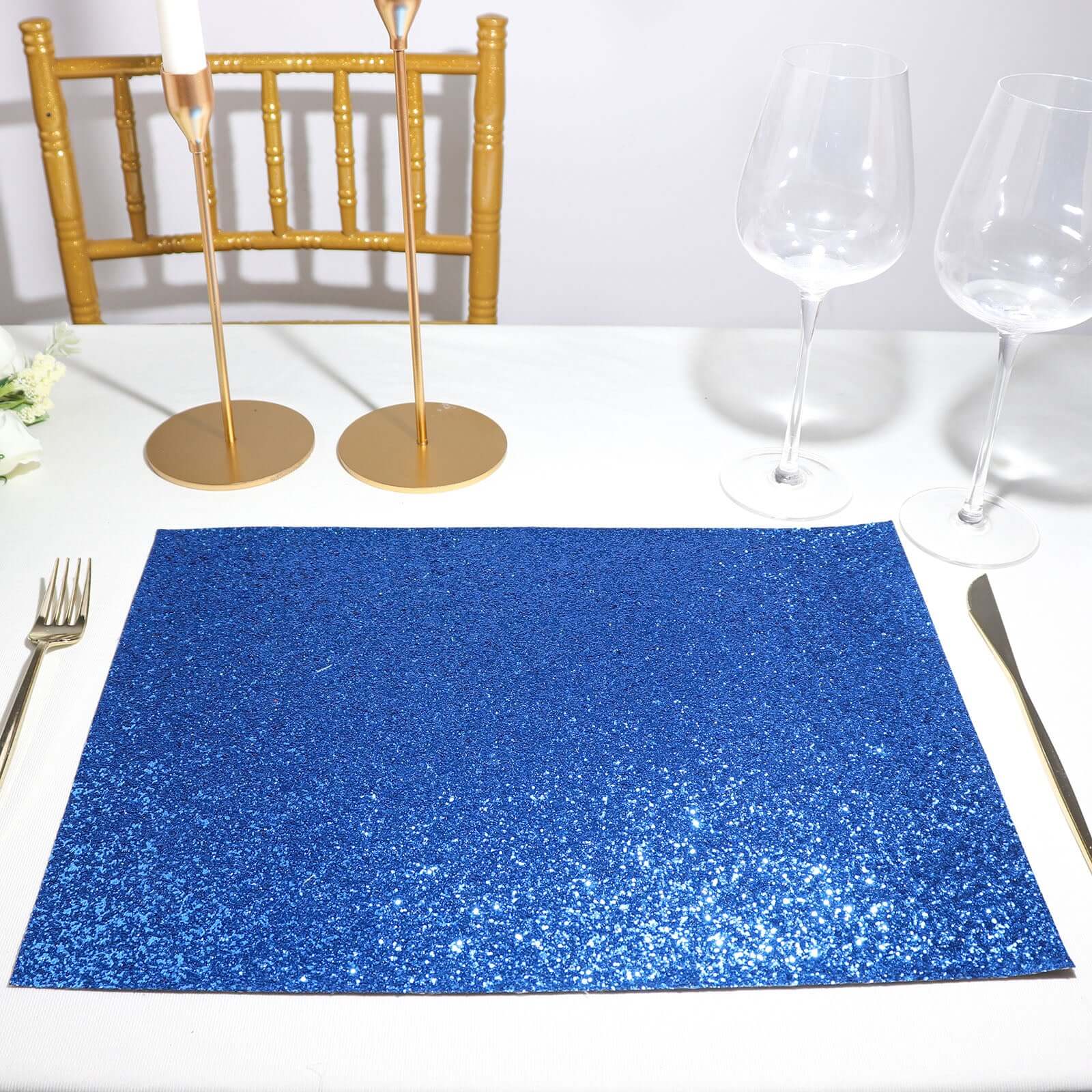 6-Pack Placemats Glitter Design Royal Blue Sparkle Rectangle - Non-Slip Decorative Dining Table Mats 12"x18"