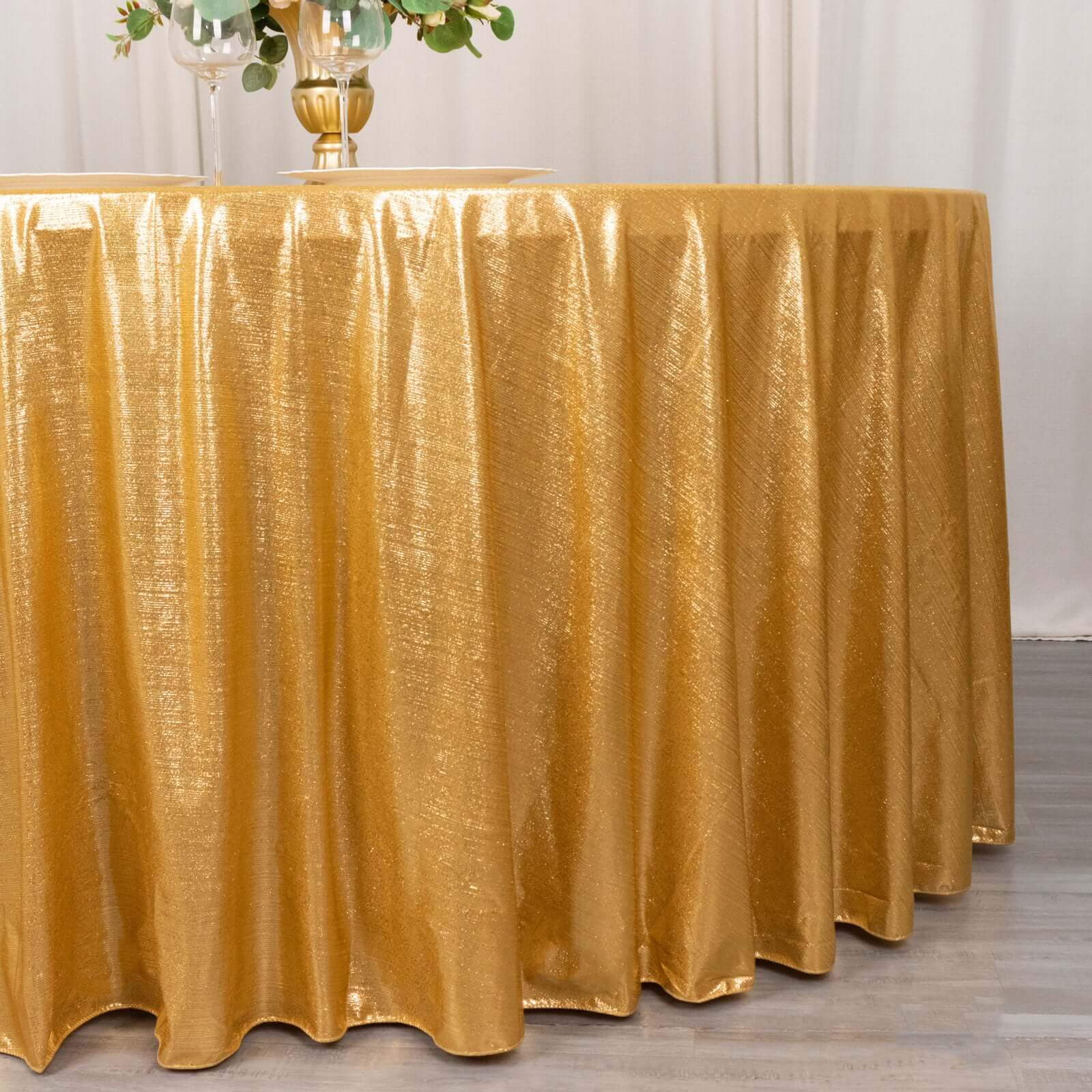 Sequin Dots Polyester Round 120" Tablecloth Gold - Wrinkle Free & Sparkling Table Cover for Stylish Event Decor