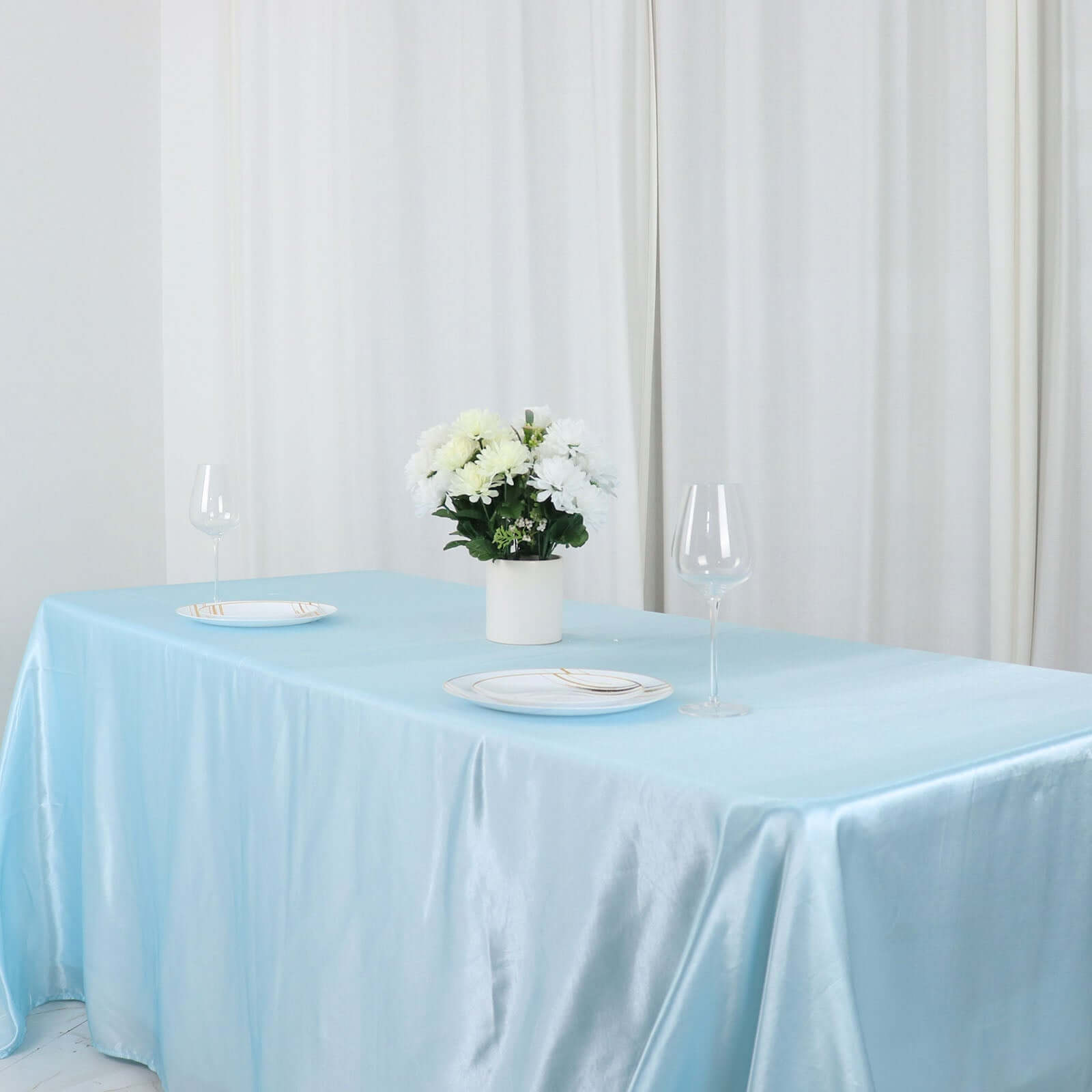 Satin Rectangular 90"x132" Tablecloth Light Blue Satin - Seamless Table Cover