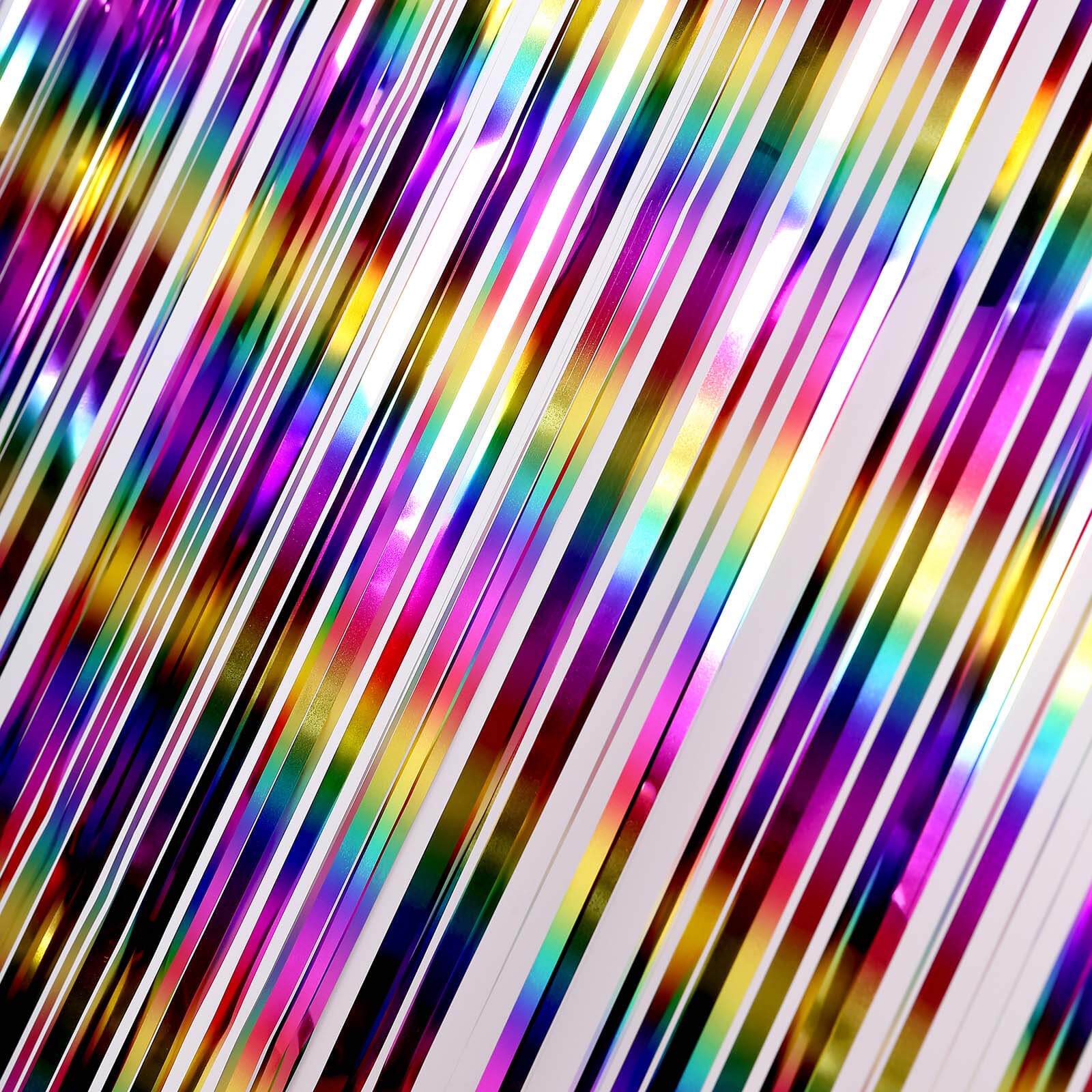 8ft Fiesta Rainbow Metallic Tinsel Foil Fringe Doorway Curtain Party Backdrop