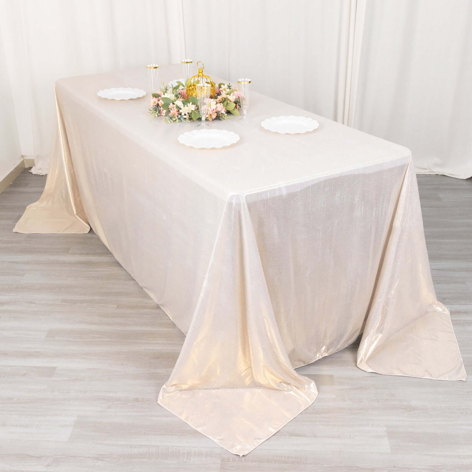 Sequin Dots Polyester 90"x132" Rectangle Tablecloth Shimmering Beige - Seamless, Glittering & Wrinkle Free Table Cover