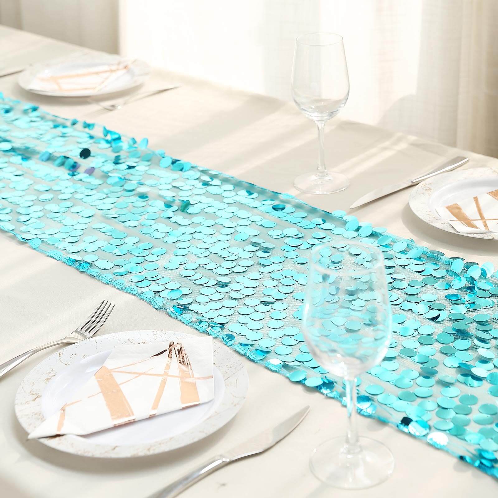 Big Payette Sequin 13"x108" Table Runner Turquoise - Dazzling Design