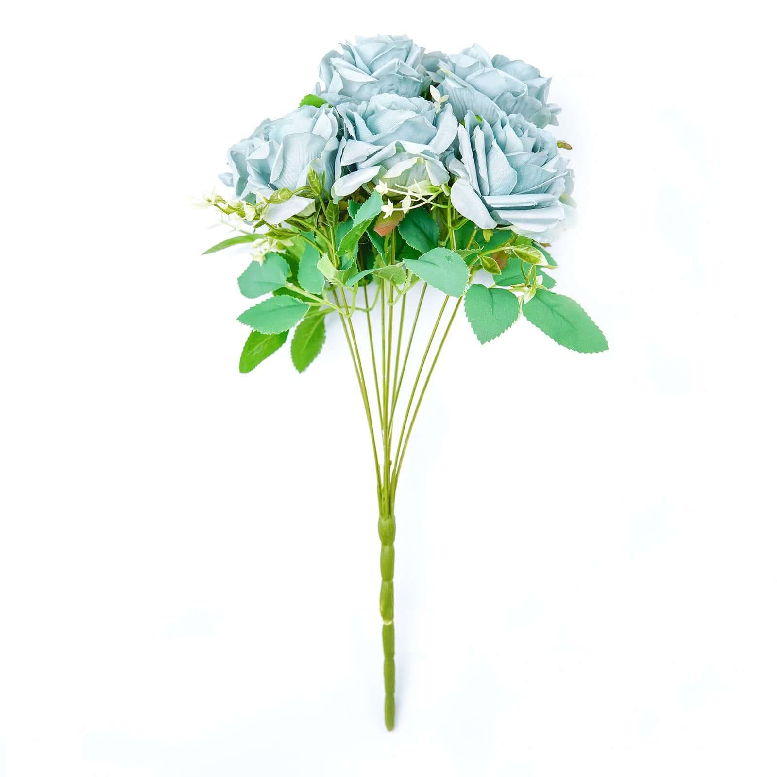 2 Bushes 18" Real Touch Light Dusty Blue Artificial Rose Flower Bouquet, Silk Long Stem Flower Arrangements