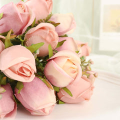 3 Pack 13" Dusty Rose Real Touch Silk Rose Bud Flower Bridal Bouquets, Artificial Floral Bush Arrangements