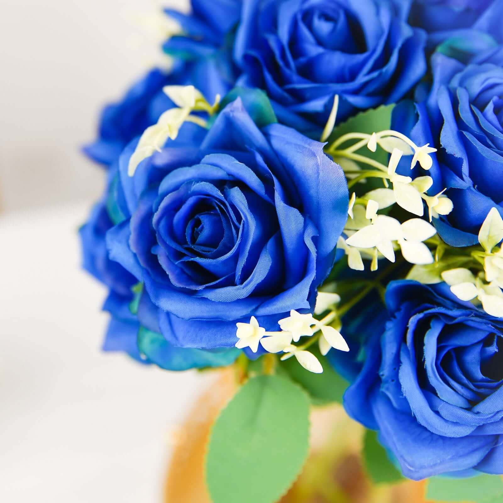 2 Bushes 18" Real Touch Royal Blue Artificial Rose Flower Bouquet, Silk Long Stem Flower Arrangements