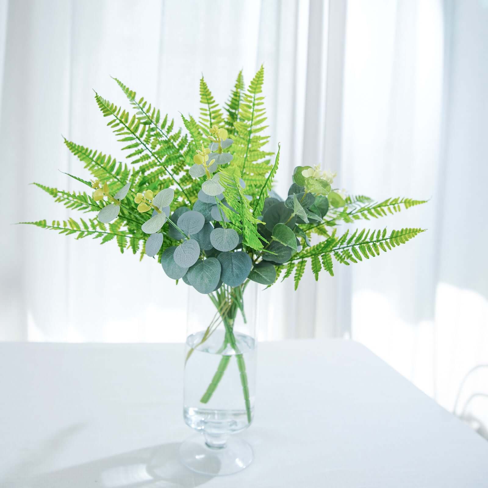 2 Stems 19" Green Artificial Boston Fern Leaf Plant Indoor Faux Spray