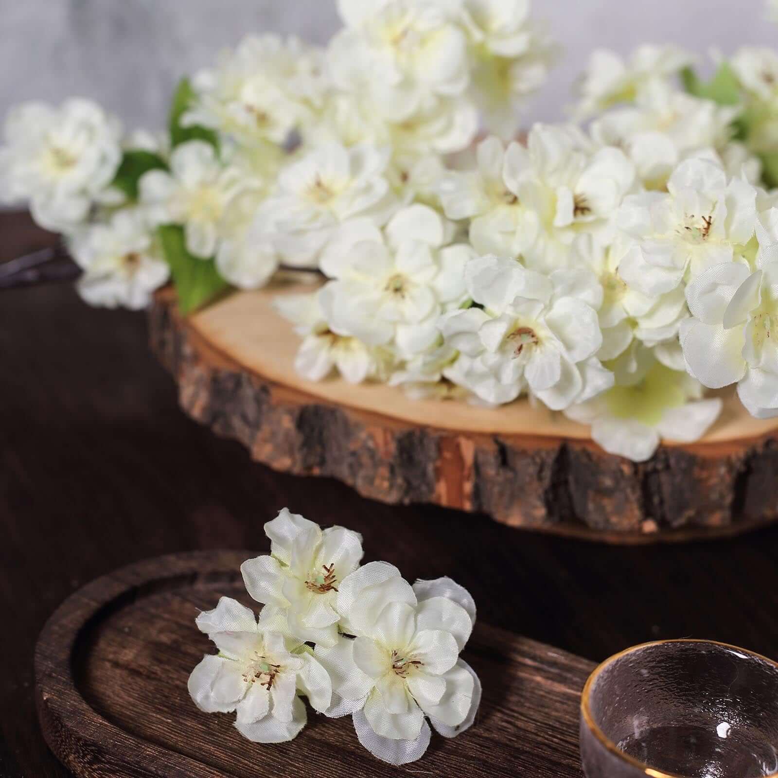 4 Bushes 40" Tall Cream Artificial Silk Cherry Blossom Flowers, Branches