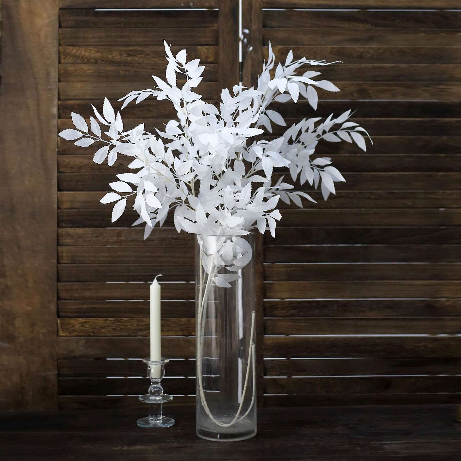 2 Bushes 42" Tall White Artificial Silk Beech Leaf Branches, Faux Plant Stem Vase Fillers