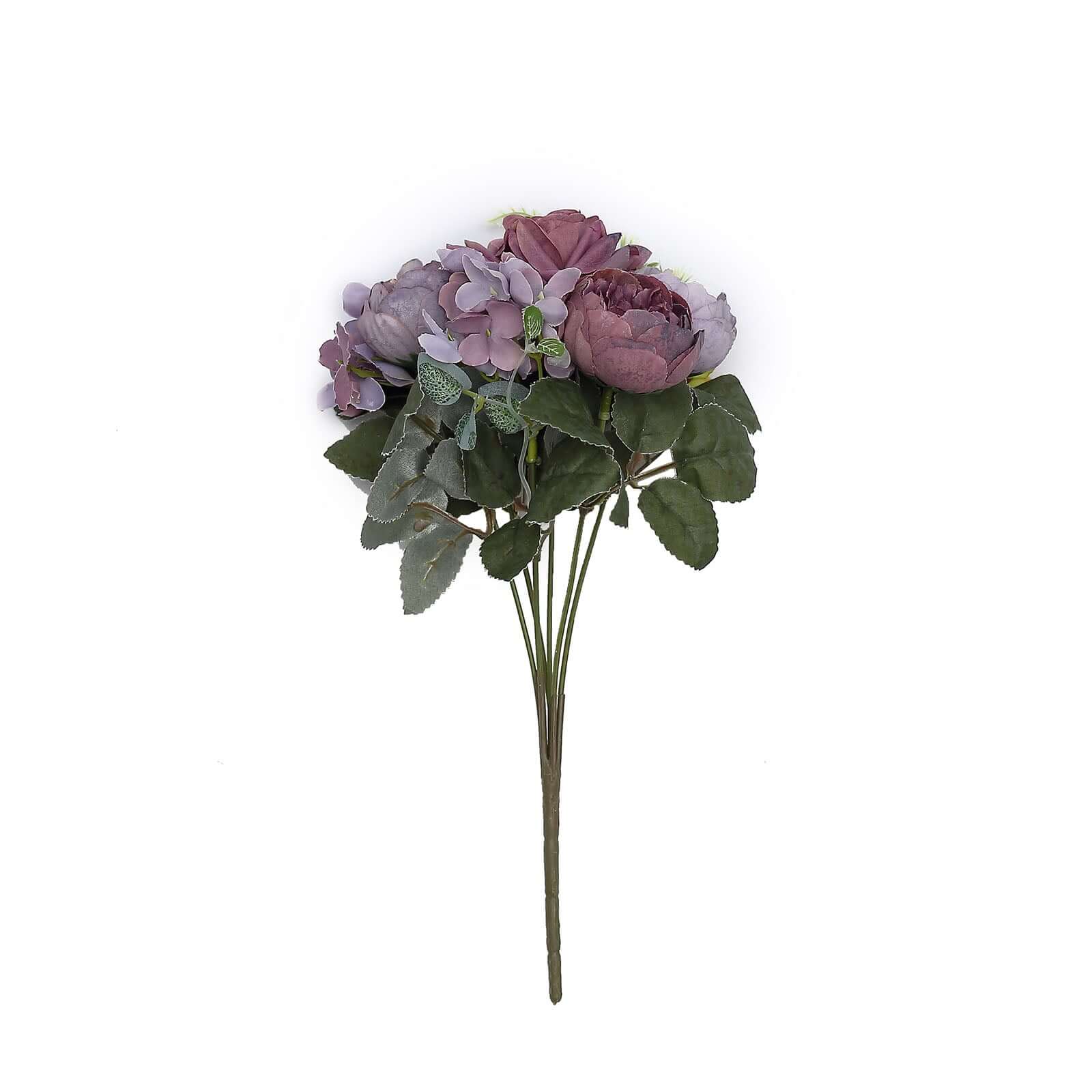 2 Pack Artificial Rose & Peony Floral Arrangements – 12" Purple Silk Bouquets for Weddings & Home Décor