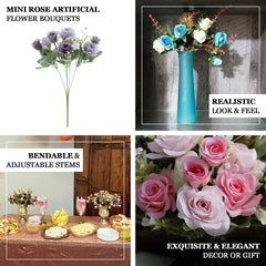 4 Bushes 12" Dusty Blue Real Touch Artificial Silk Rose Flower Bouquet, Faux Bridal Flowers