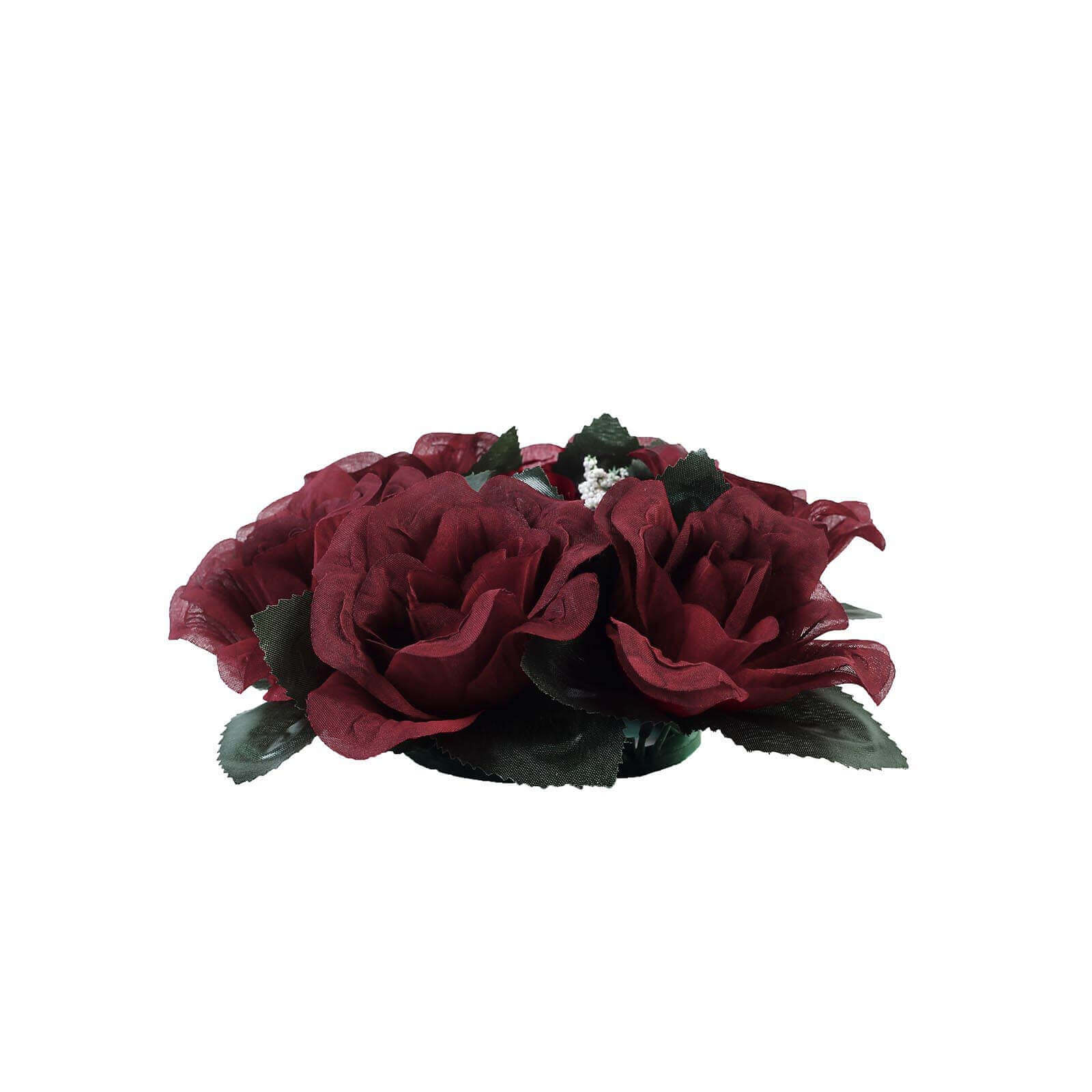 4 Pack 3" Burgundy Artificial Silk Rose Flower Candle Ring Wreaths