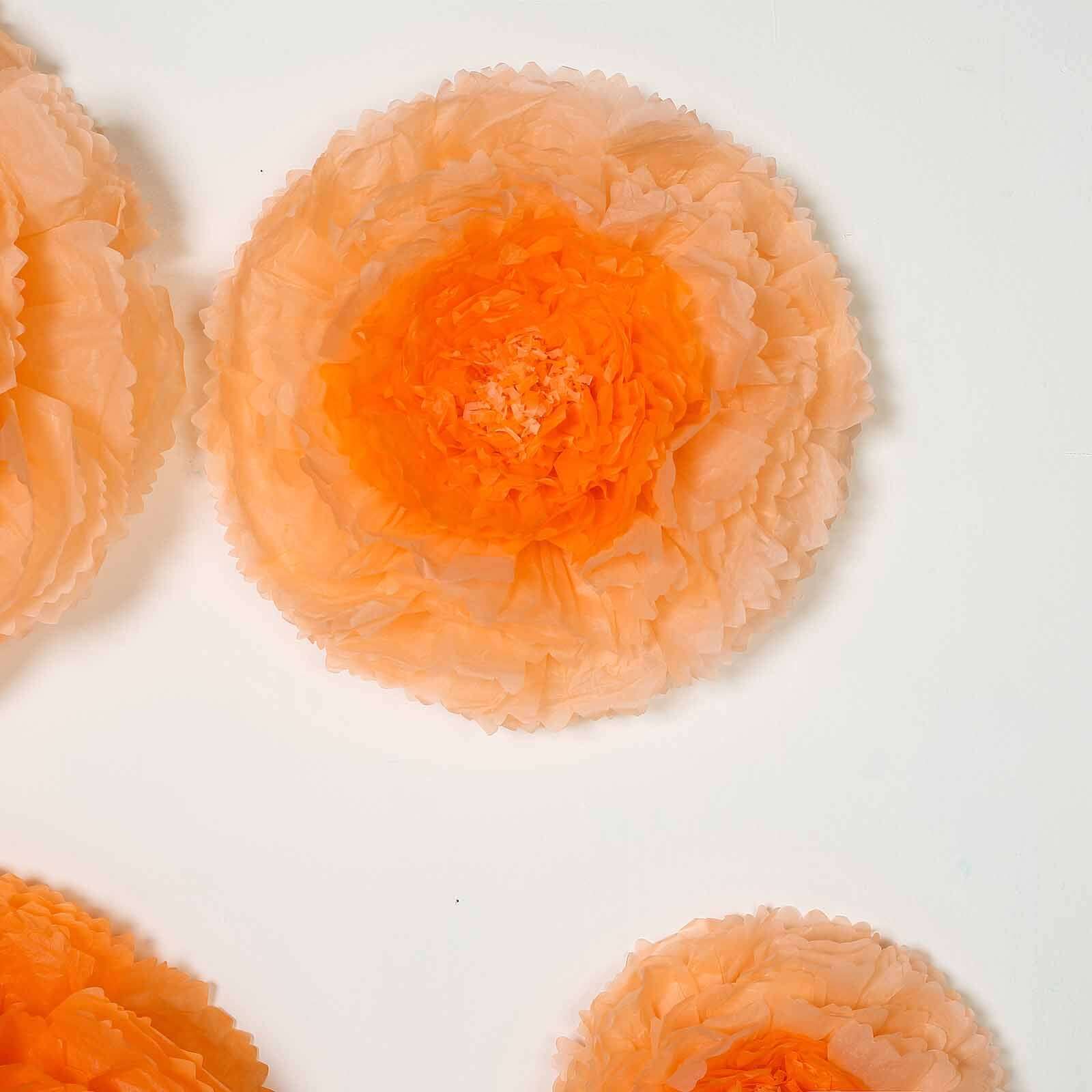 Set of 6 Coral Orange Carnation 3D Paper Flowers Wall Decor - 7",9",11"