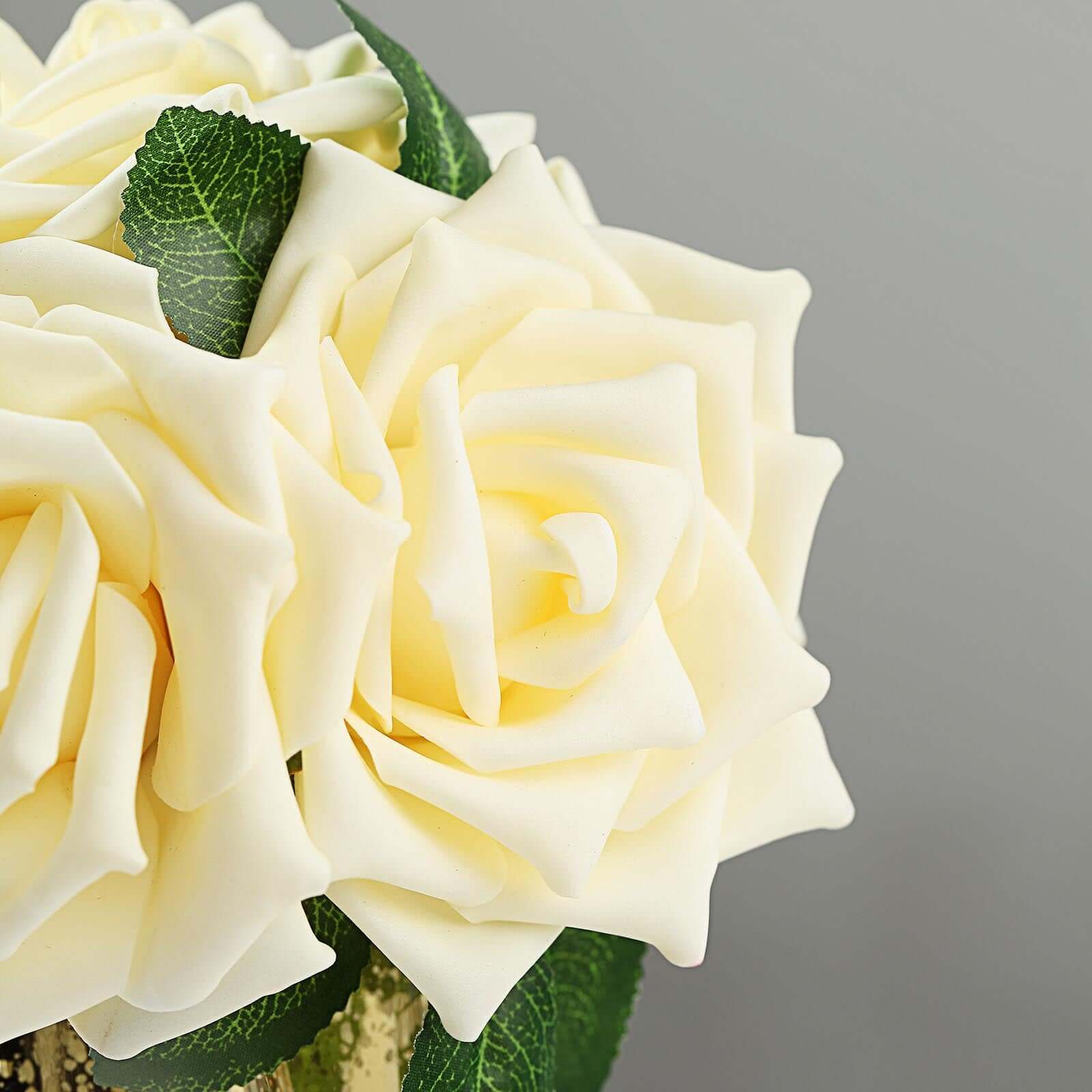 24 Roses 5" Cream Artificial Foam Flowers With Stem Wire and Leaves