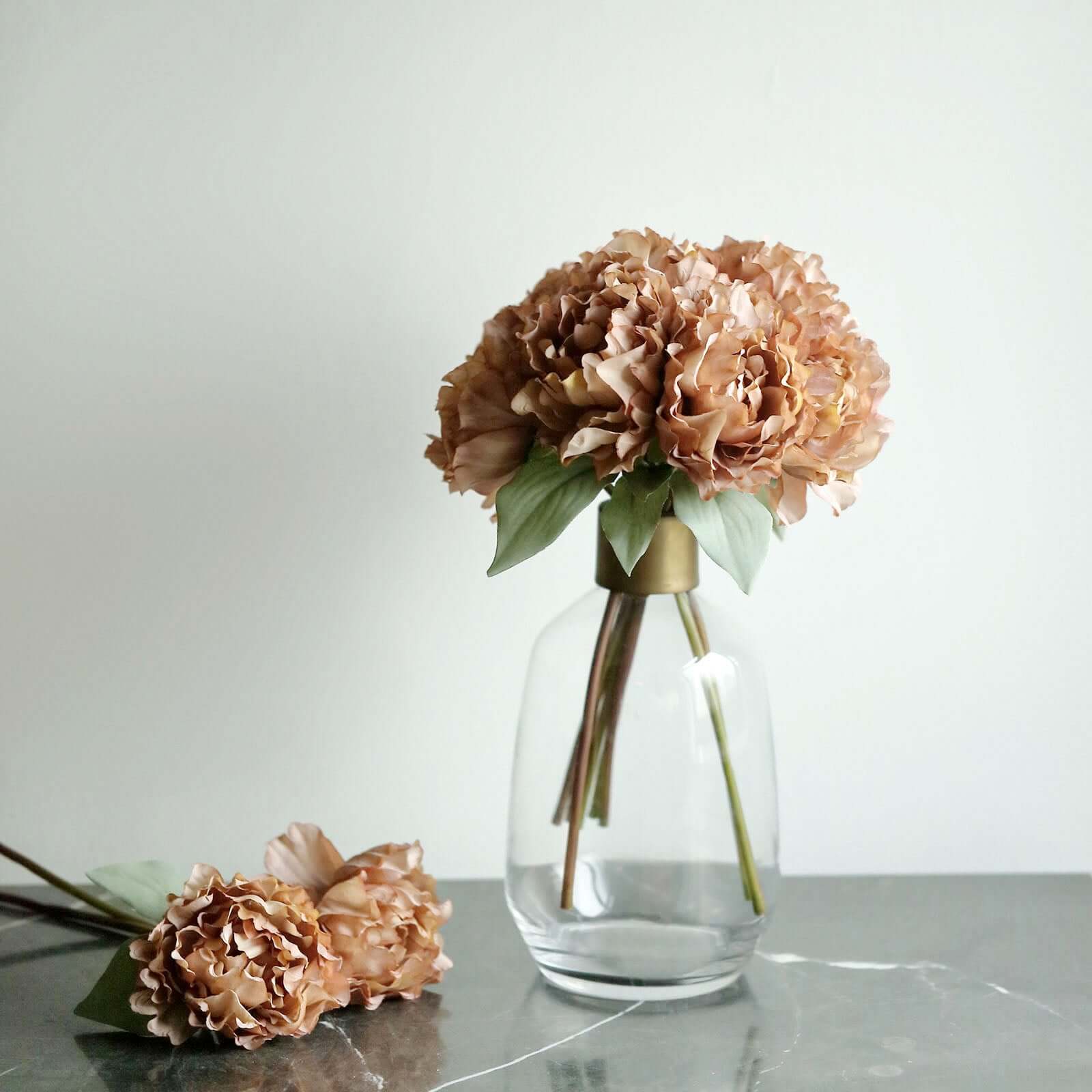11" Dusty Rose Real Touch Artificial Silk Peonies Flower Bouquet