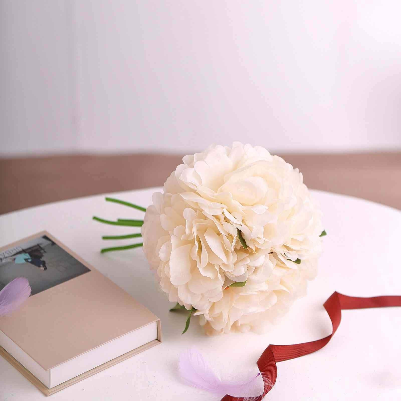11" Blush Cream Real Touch Artificial Silk Peonies Flower Bouquet
