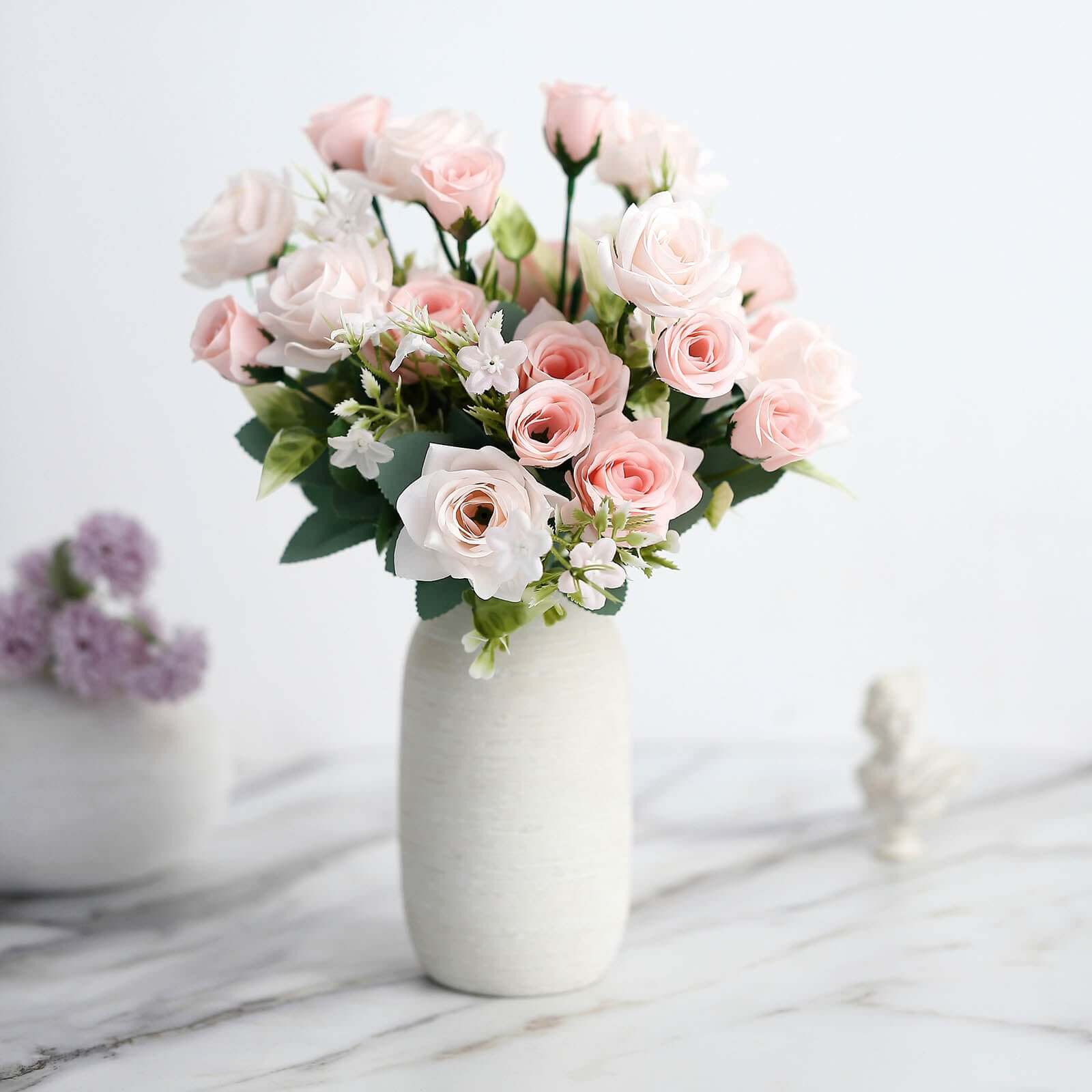 4 Bushes 12" Blush Real Touch Artificial Silk Rose Flower Bouquet, Faux Bridal Flowers