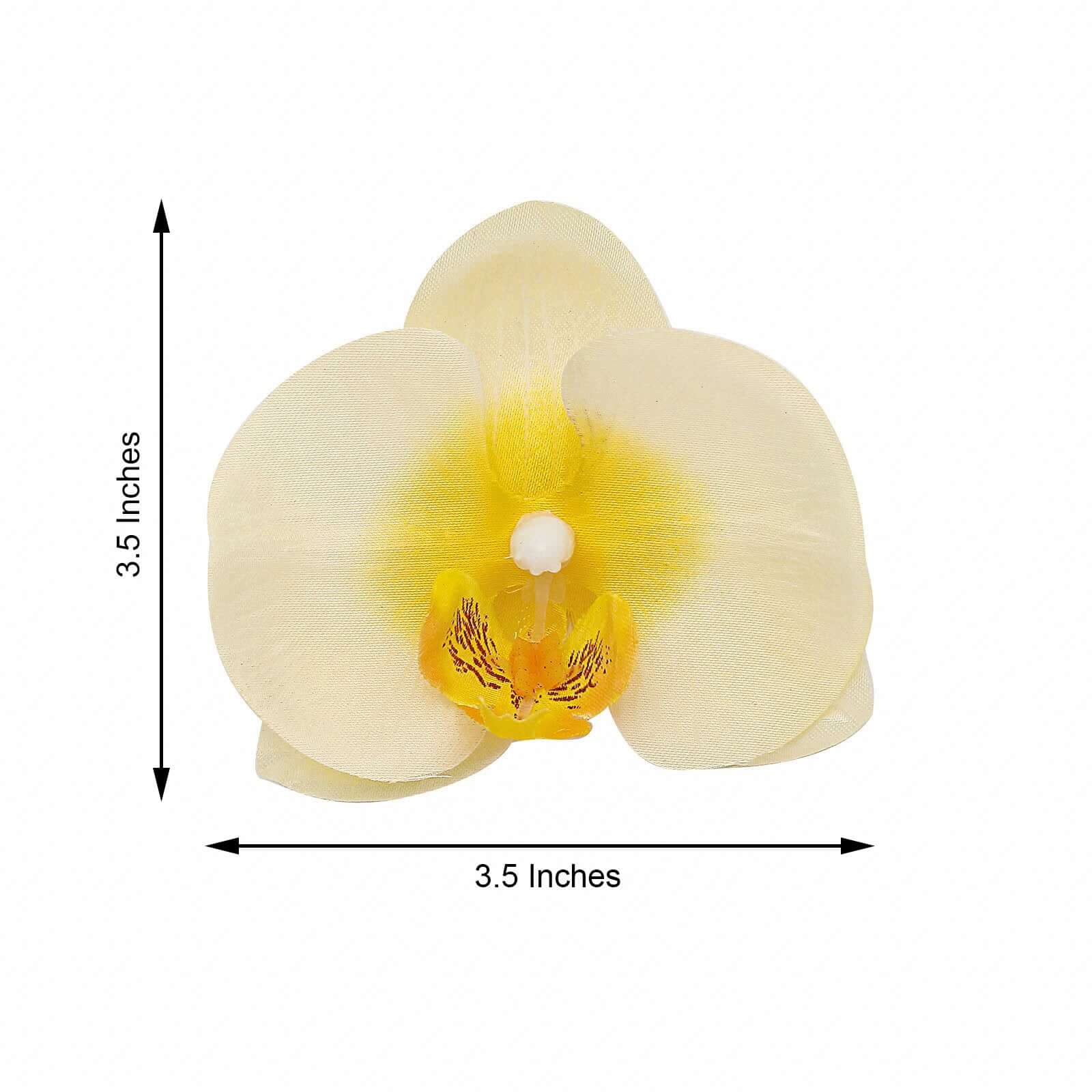 20 Silk Artificial Orchids Flower Heads Yellow - Versatile Floral Accents for DIY Floral Arrangements Corsages & Event Decor 4"