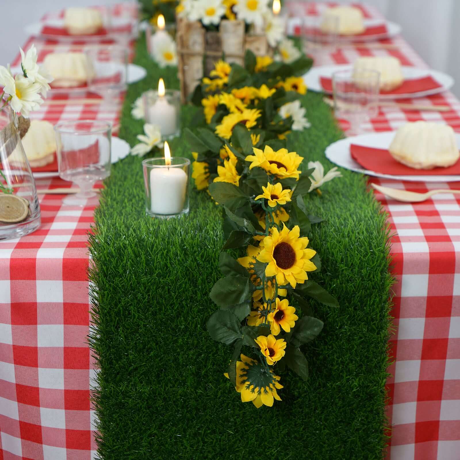 Artificial Grass 9ft Table Runner Green - Durable & All Weather Tabletop Decor