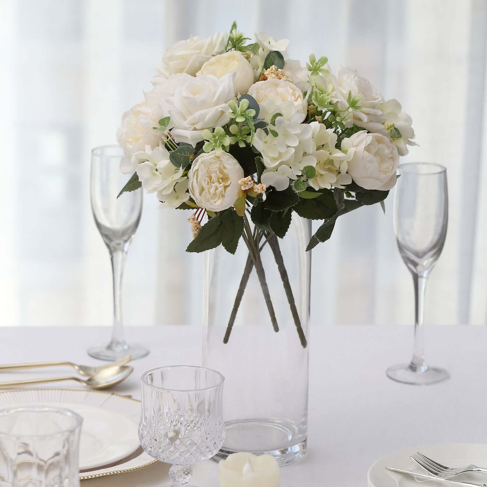 2 Pack Artificial Rose & Peony Floral Arrangements – 12" Ivory Silk Bouquets for Weddings & Home Décor